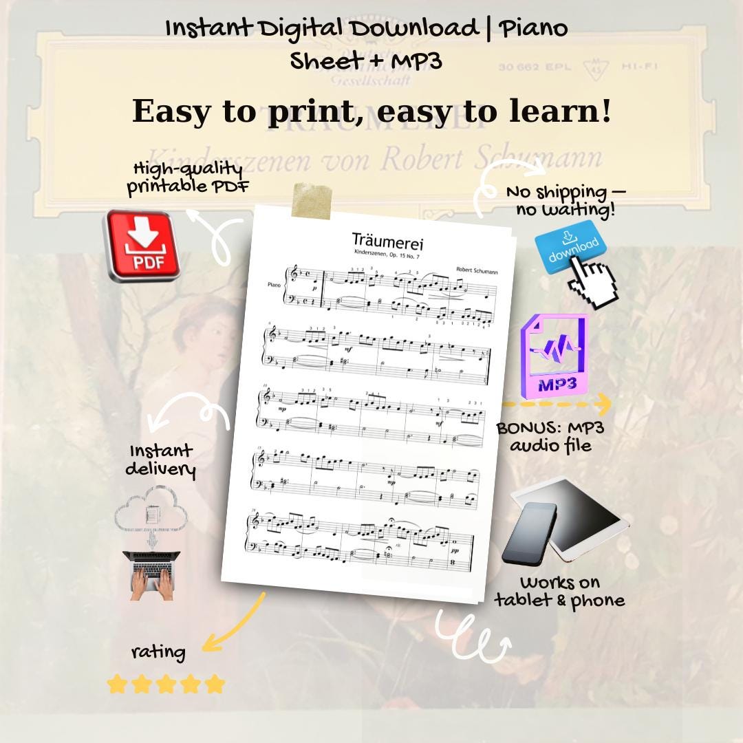 Traumerei Op. 15 No. 7 - Robert Schumann | Grade 3-4 Easy Piano PDF Printable
