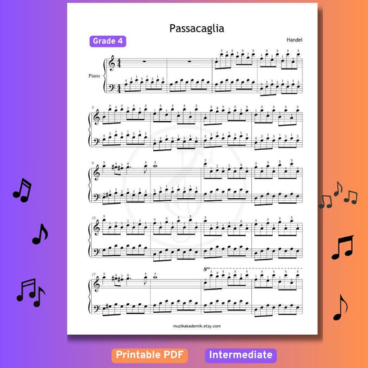 Passacaglia - Grade 4 Piano Sheet Music | Handel Halvorsen | Intermediate PDF + MP3 + Video + Fingered Version + Expressive Edition