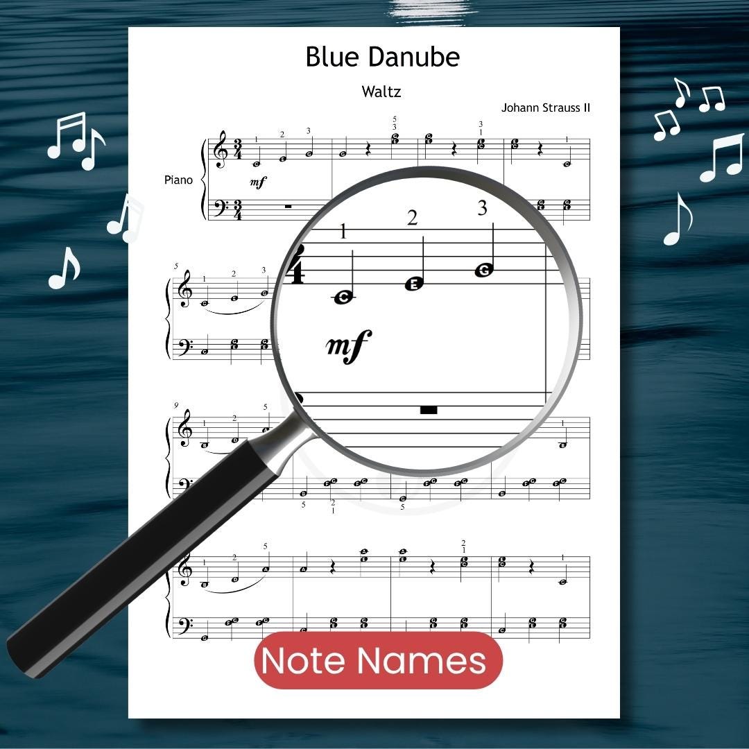 Blue Danube by Johann Strauss - Grade 3 Printable PDF, Colored Notes, Finger Numbers and Video Lesson