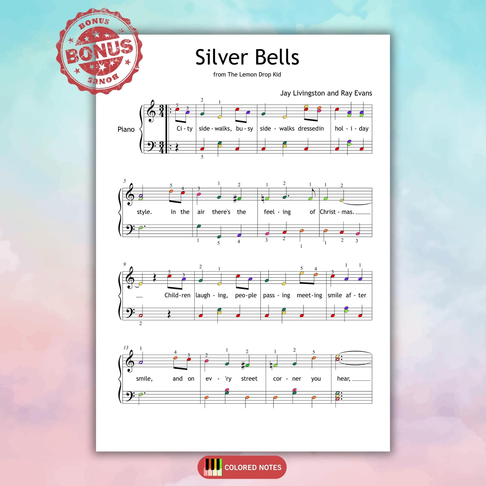 Holiday piano sheet music for Silver Bells – Grade 3 simplified arrangement. This PDF version with lyrics is great for students, teachers, and anyone preparing for holiday performances or Christmas gatherings.