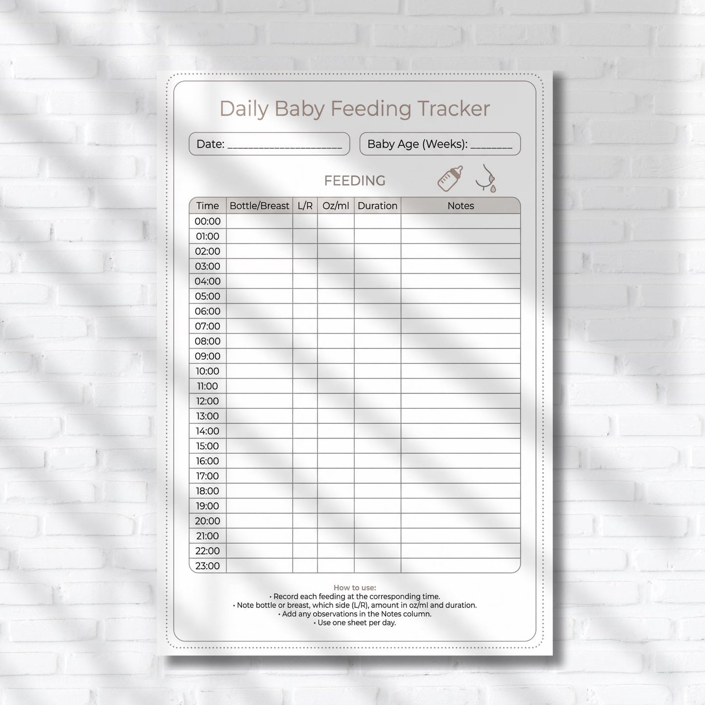 Baby Daily Tracker digital baby log designed for new parents, offering printable and tablet-friendly pages to track feeding, diapers, and sleep in a simple and practical layout.