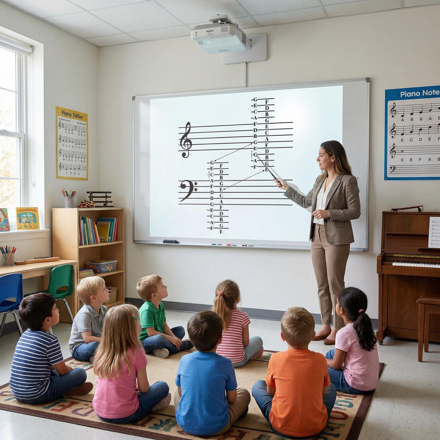 Music Staff Notes Poster - Printable Music Theory Guide with Treble & Bass Clef Charts