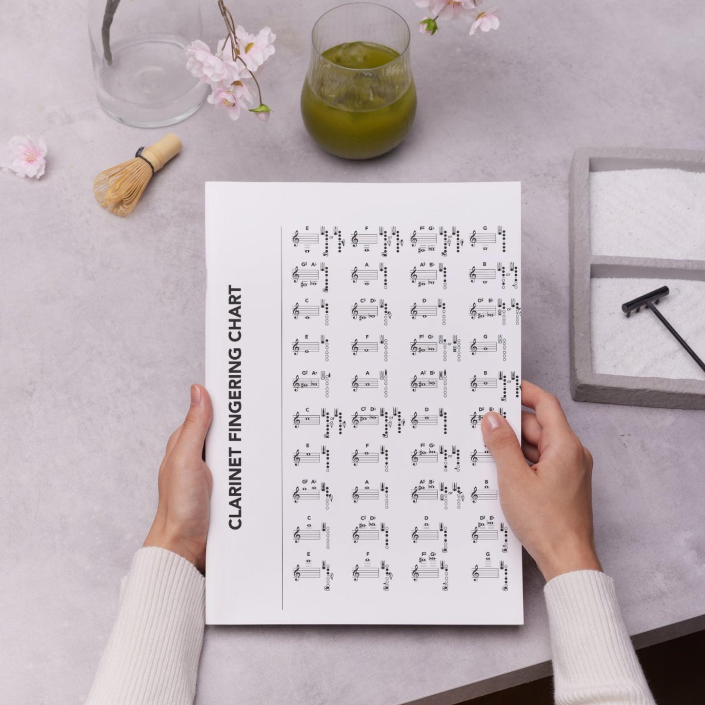 Clarinet Fingering Chart beginner to professional study aid, single-page design showing the complete note range with clear finger placements, printable in multiple sizes for handouts or posters, and compatible with digital use in smart classrooms.