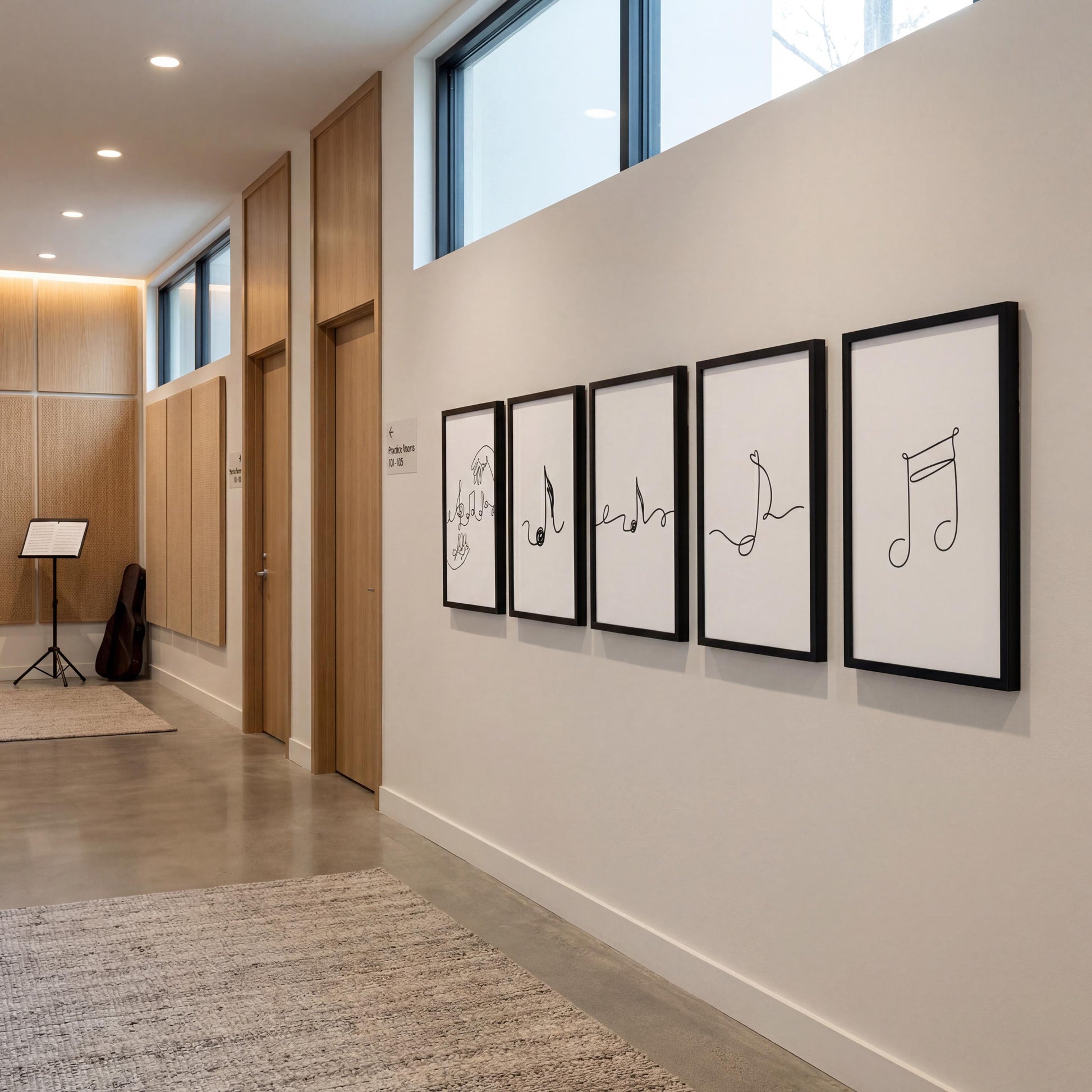 Music-themed line art wall prints printable with a clean monochrome aesthetic, created to inspire musicians and students in modern learning and creative environments.
