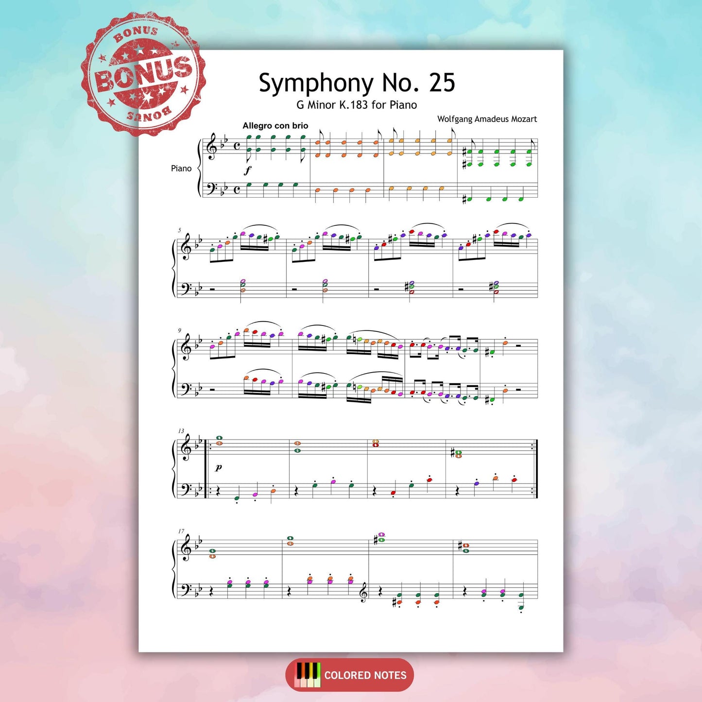 Symphony No. 25 by Mozart - Wolfgang Amadeus Mozart | Grade 5 Piano Sheet Music PDF Instant Download