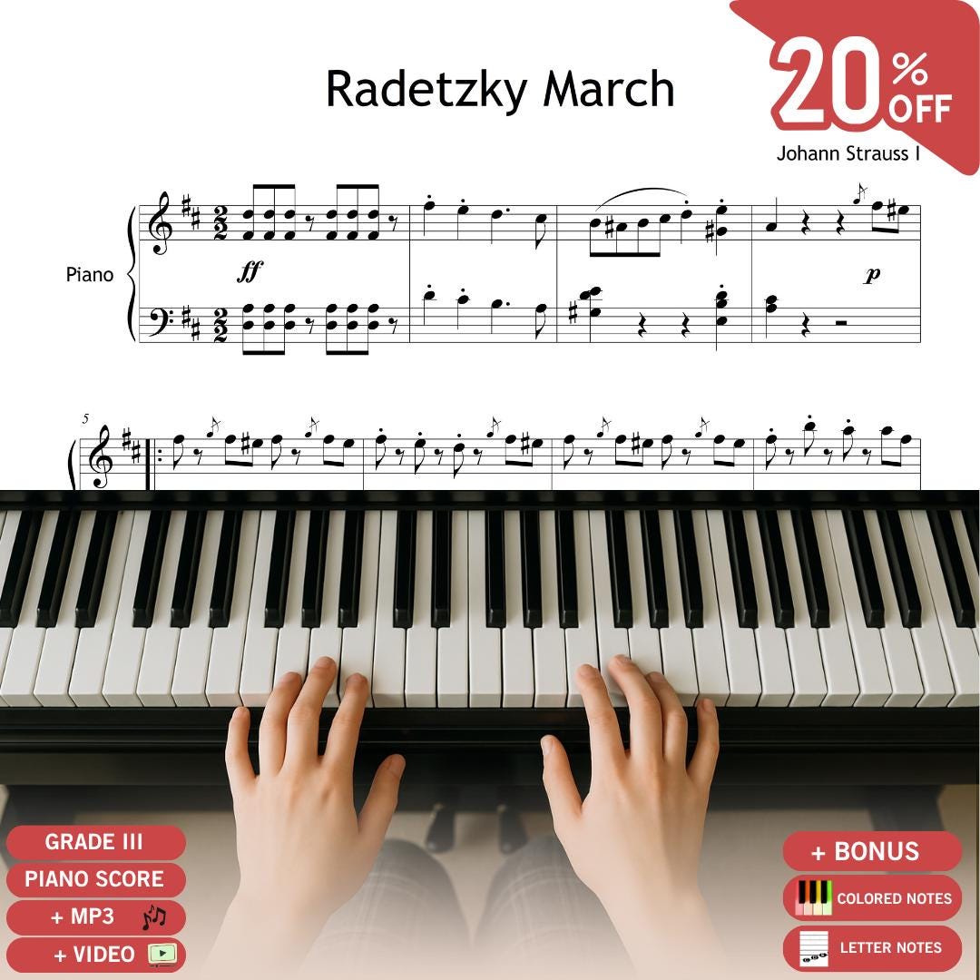 Radetzky March Piano | Grade 4 Sheet Music PDF - Intermediate Classical March Piece