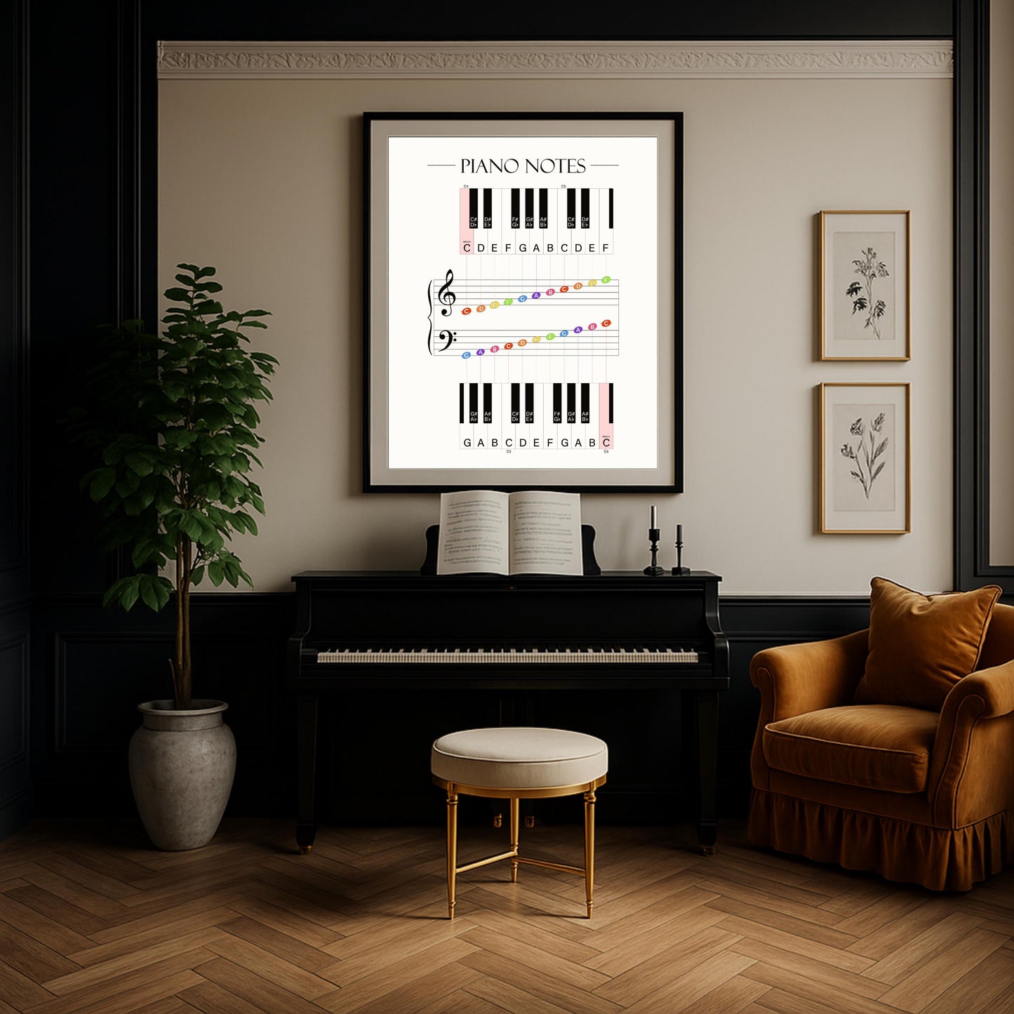 Piano Notes Poster for Beginners, Piano Notes Guide for Music Students, Music Theory Printable for Kids & Adults, Piano Teacher Resource