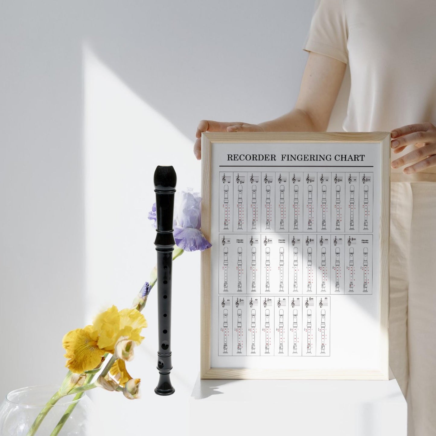 Recorder Fingering Chart for Kids digital download, single-page music teaching resource showing clear recorder note positions, perfect for elementary school classrooms, group lessons, or home practice, available as PDF and PNG for instant use by teachers and parents.