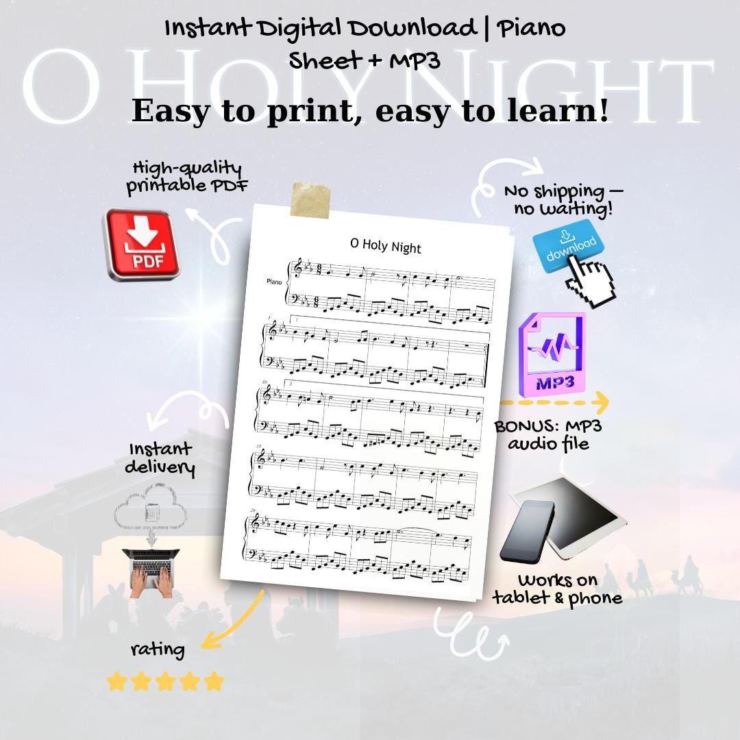 O Holy Night Christmas Carol PDF Grade 3–4 Colored Notes