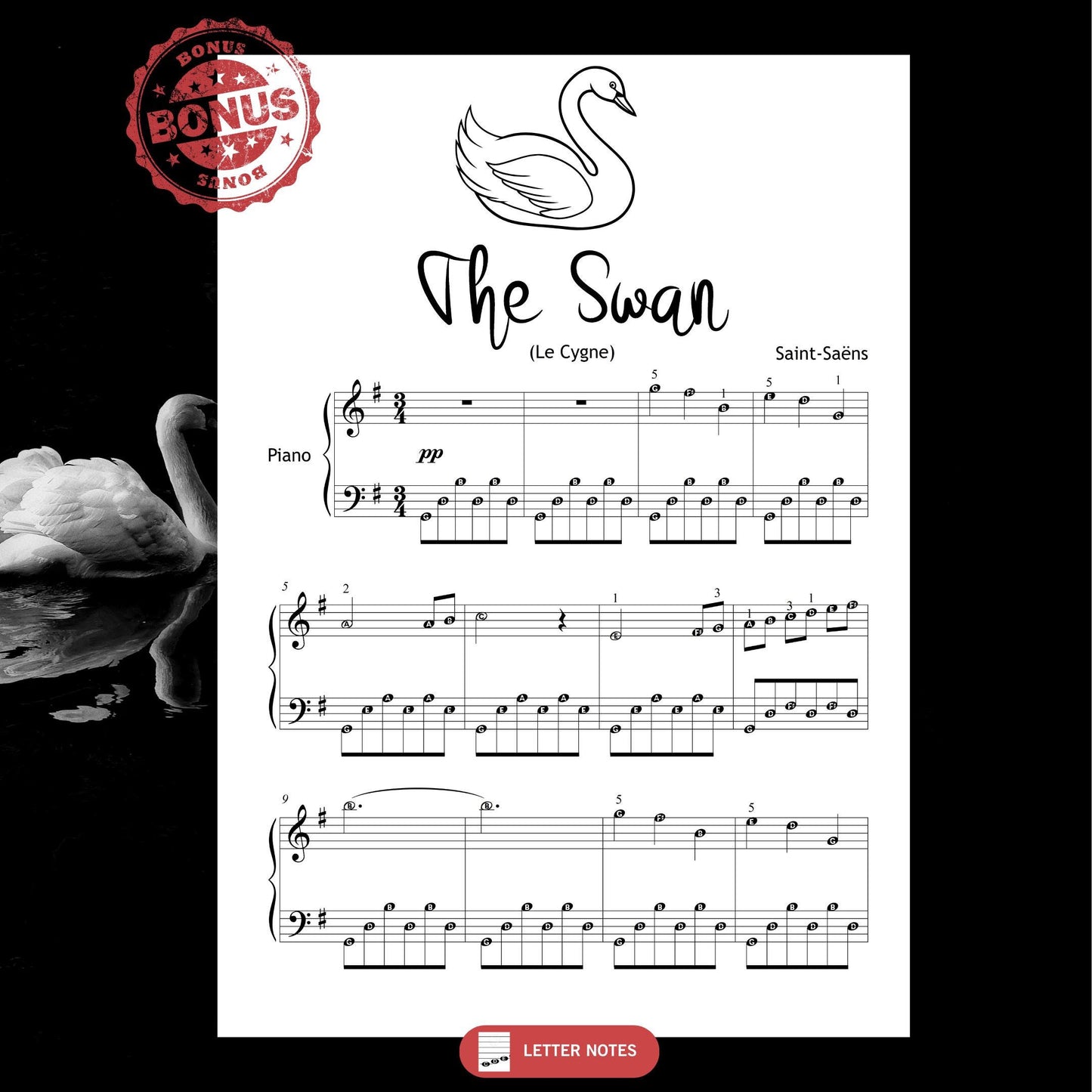 The Swan Piano Sheet - Grade 3 Piano Score | Saint Saens Simplified Music PDF Download