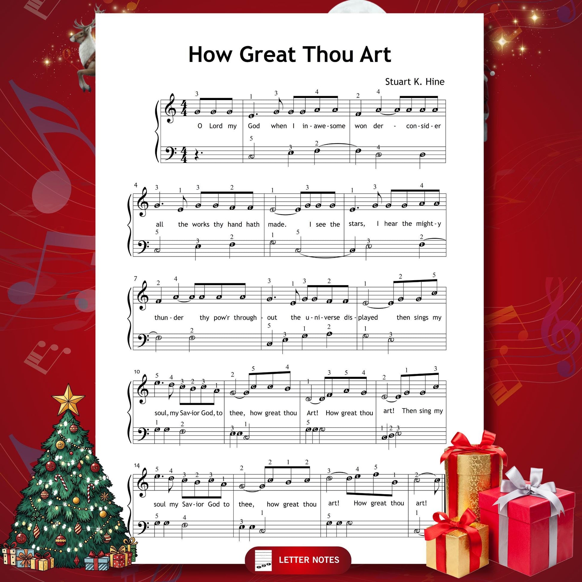 How Great Thou Art by Traditional beginner piano sheet music PDF offers a reflective Grade 1 setting with lyrics included, suitable for church programs, home worship, or winter piano lessons.