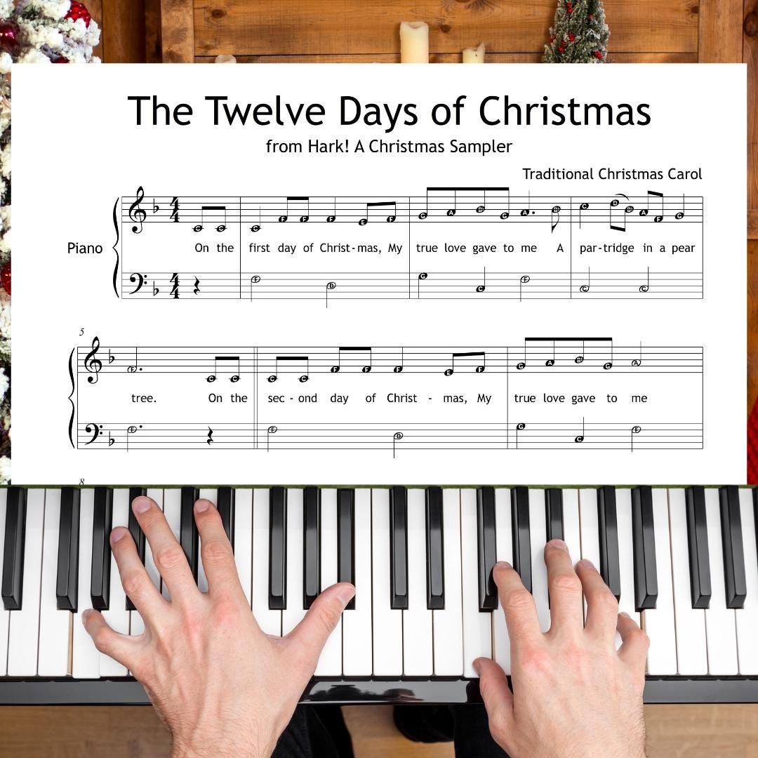 The Twelve Days Of Christmas | Grade 2 Piano Sheet Music Printable Piano PDF With Lyrics