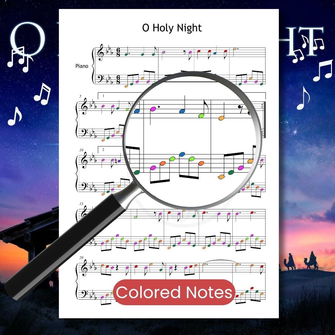 O Holy Night Christmas Carol PDF Grade 3–4 Colored Notes