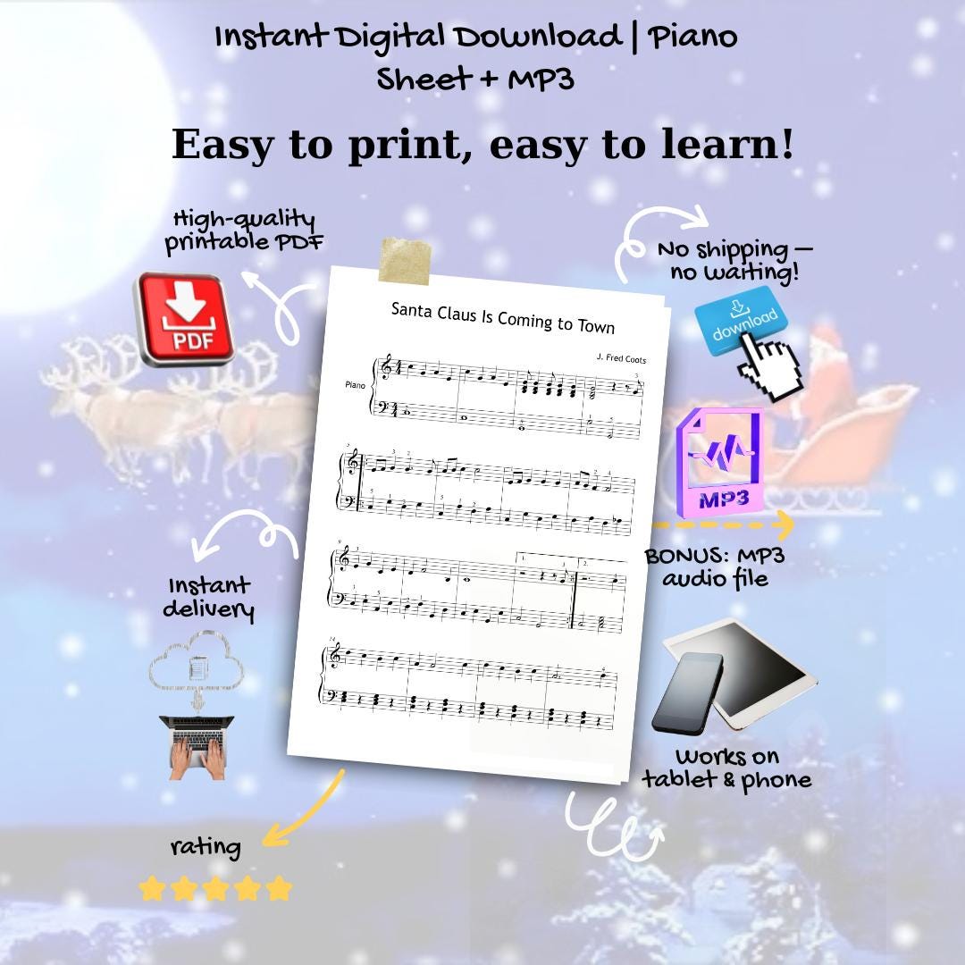 Santa Claus Is Coming to Town | Grade 3 Holiday Piano Tutorial PDF