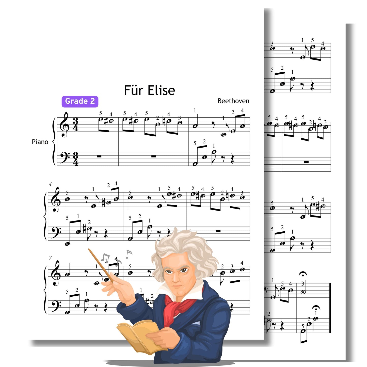 Fur Elise by Beethoven | Grade 2 Easy Piano Sheet Music PDF Download with Video