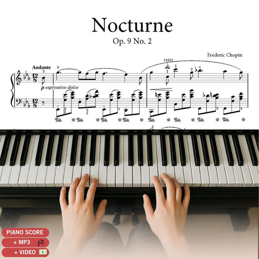 Nocturne Op. 9 No. 2 in E-flat Major by Frédéric Chopin downloadable piano sheet music PDF shown as an original urtext-style engraving based on the composer’s handwritten manuscript, displaying clear notation for expressive Romantic-era performance.