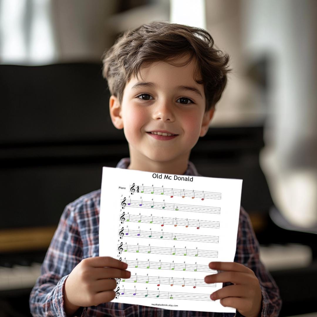 Old MacDonald Had a Farm - Grade 0 Simplified Very Easy Piano Sheet for Kids | Color Coded + Letter Notes + MP3 + Video | Beginner Music PDF
