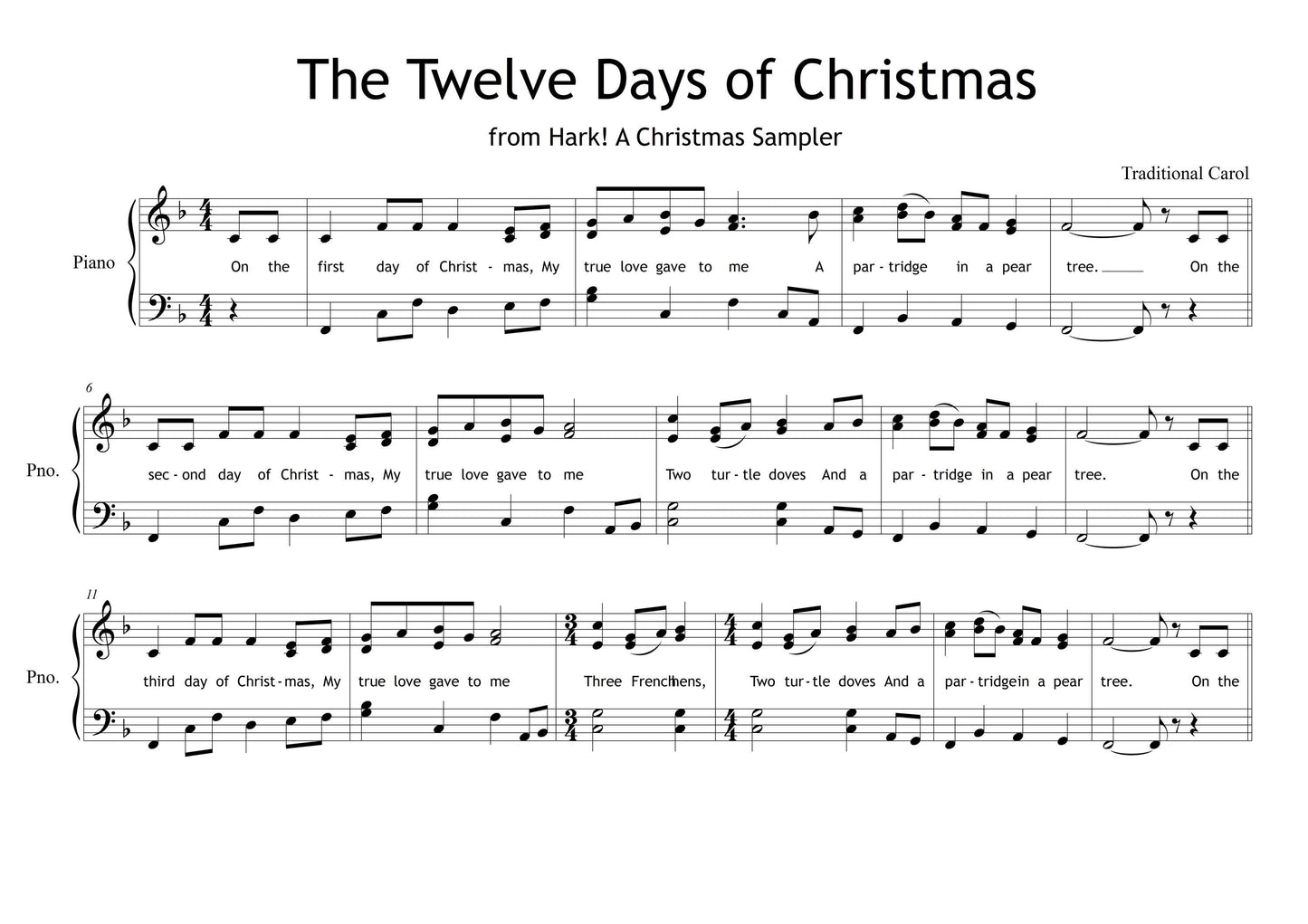 Twelve Days Carol Sheet | Grade 5 Holiday Piano Sheet PDF Download Intermediate Piano Solo