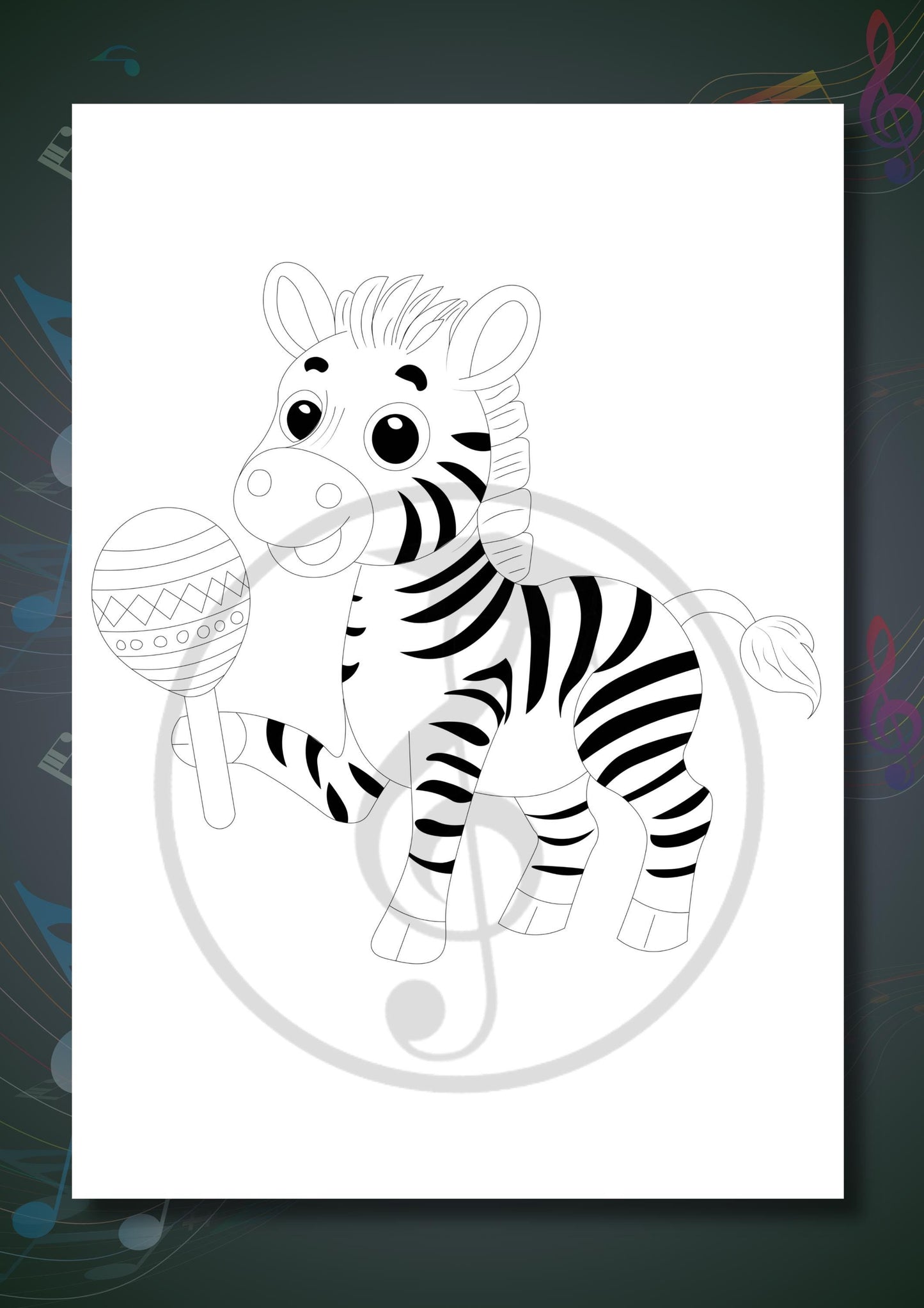 Animals Playing Instruments Coloring Book page with an animal holding a saxophone, presented in simple black-and-white line art suitable for both printing and digital coloring on tablets.