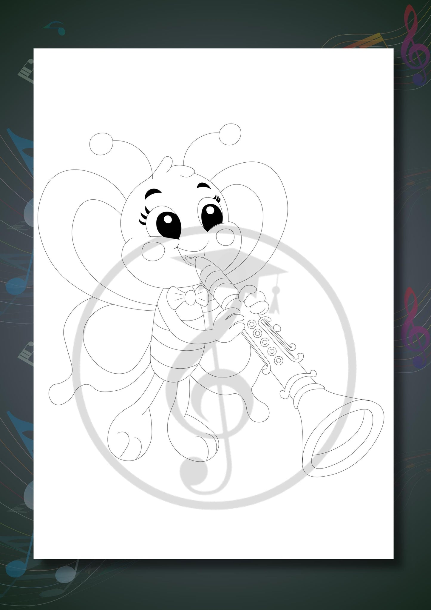 Animals Playing Instruments Coloring Book coloring page with an animal playing the trombone, using clear outlines and friendly character design for early childhood education.