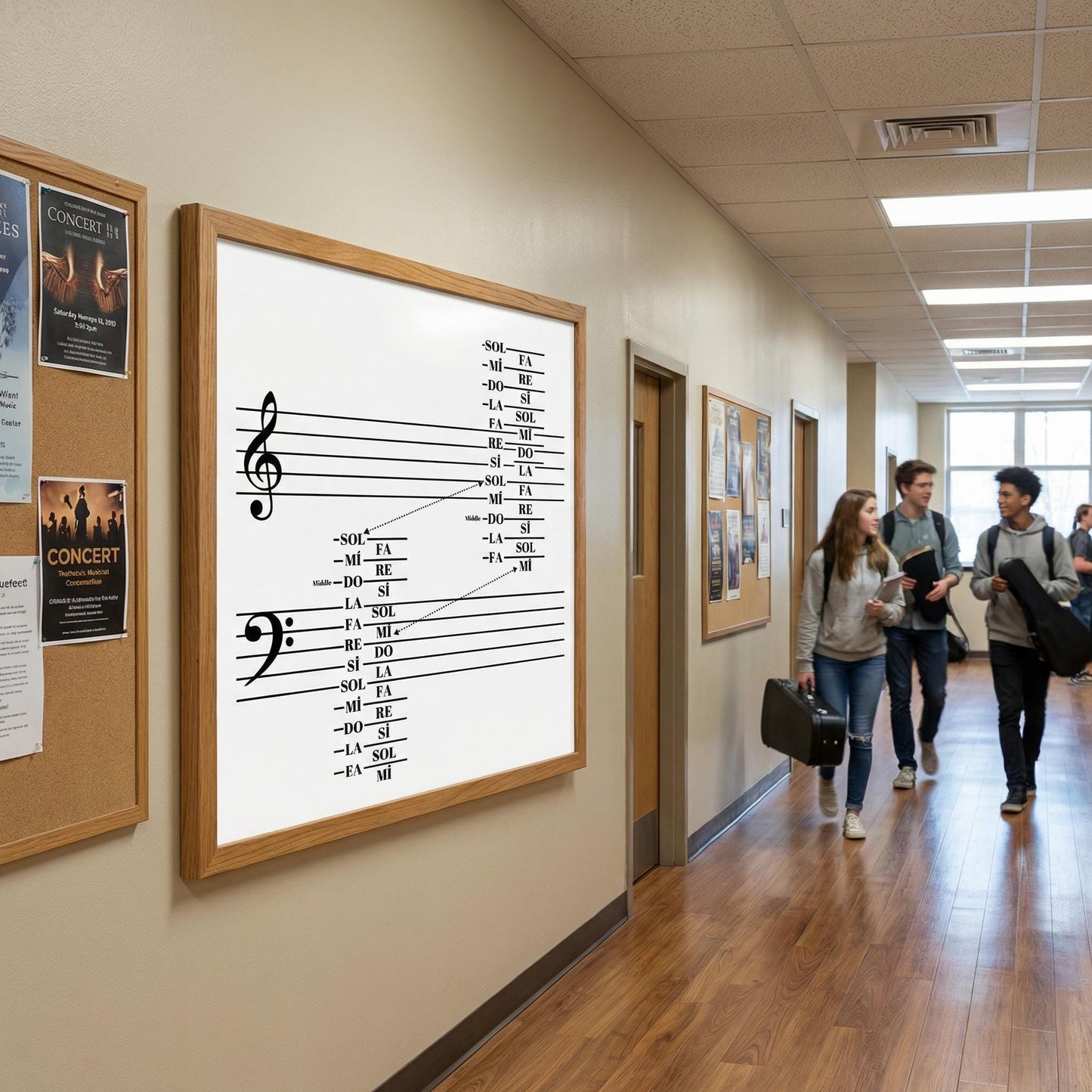 Music Staff Notes Poster - Printable Music Theory Guide with Treble & Bass Clef Charts