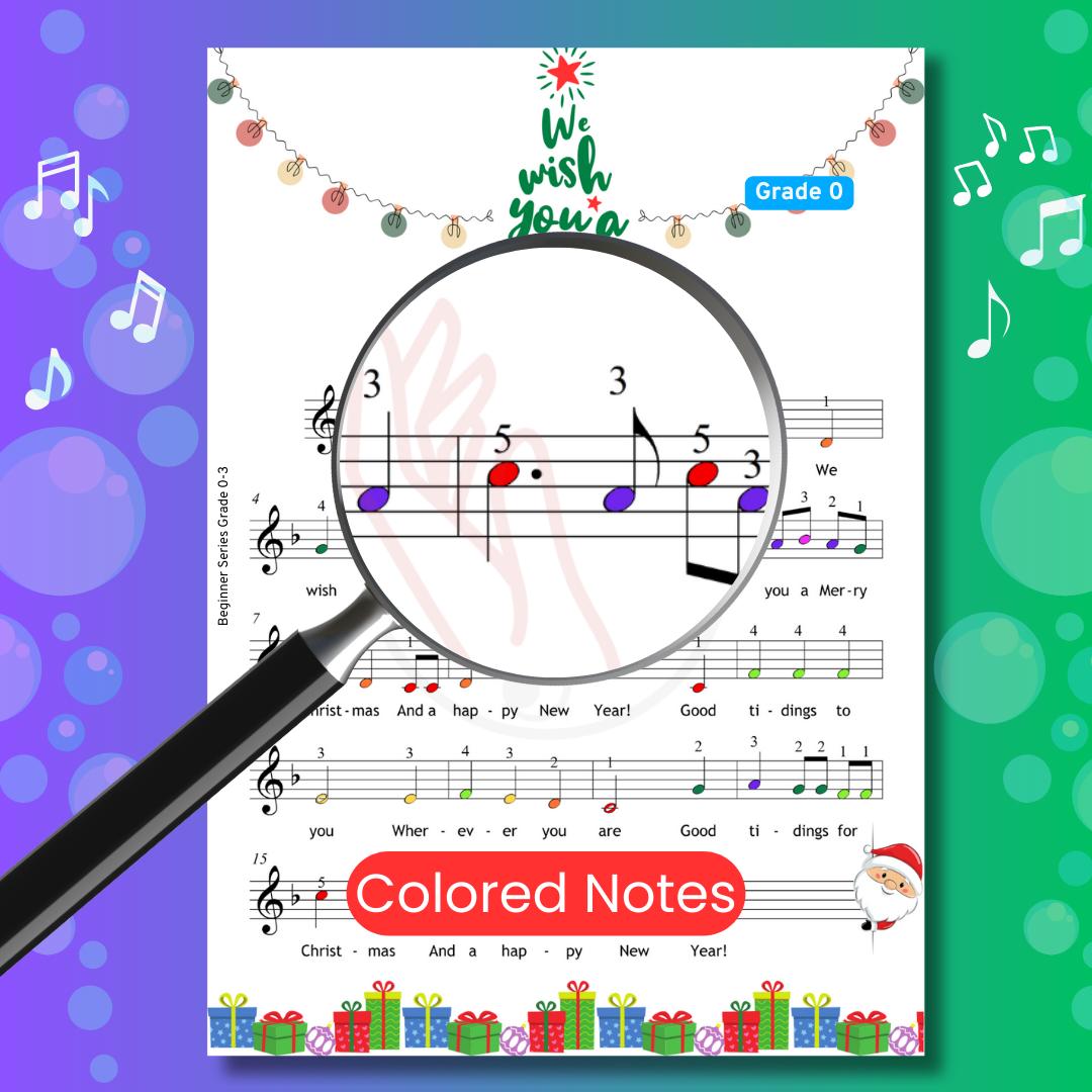 We Wish You A Merry Christmas | Easy Holiday Songs With Color Coded Notes & Tutorial Video Beginner Piano Sheet Music