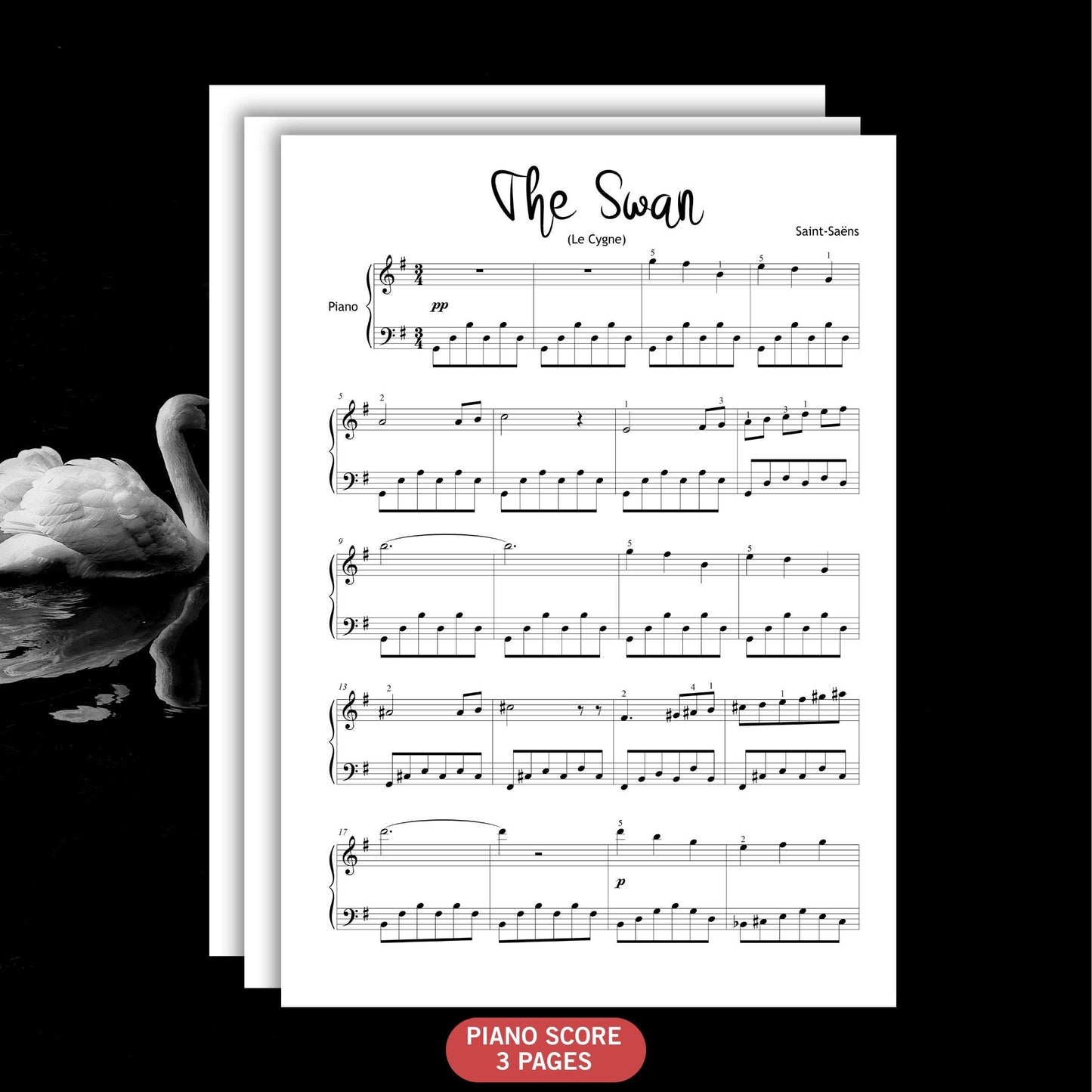The Swan Piano Sheet - Grade 3 Piano Score | Saint Saens Simplified Music PDF Download