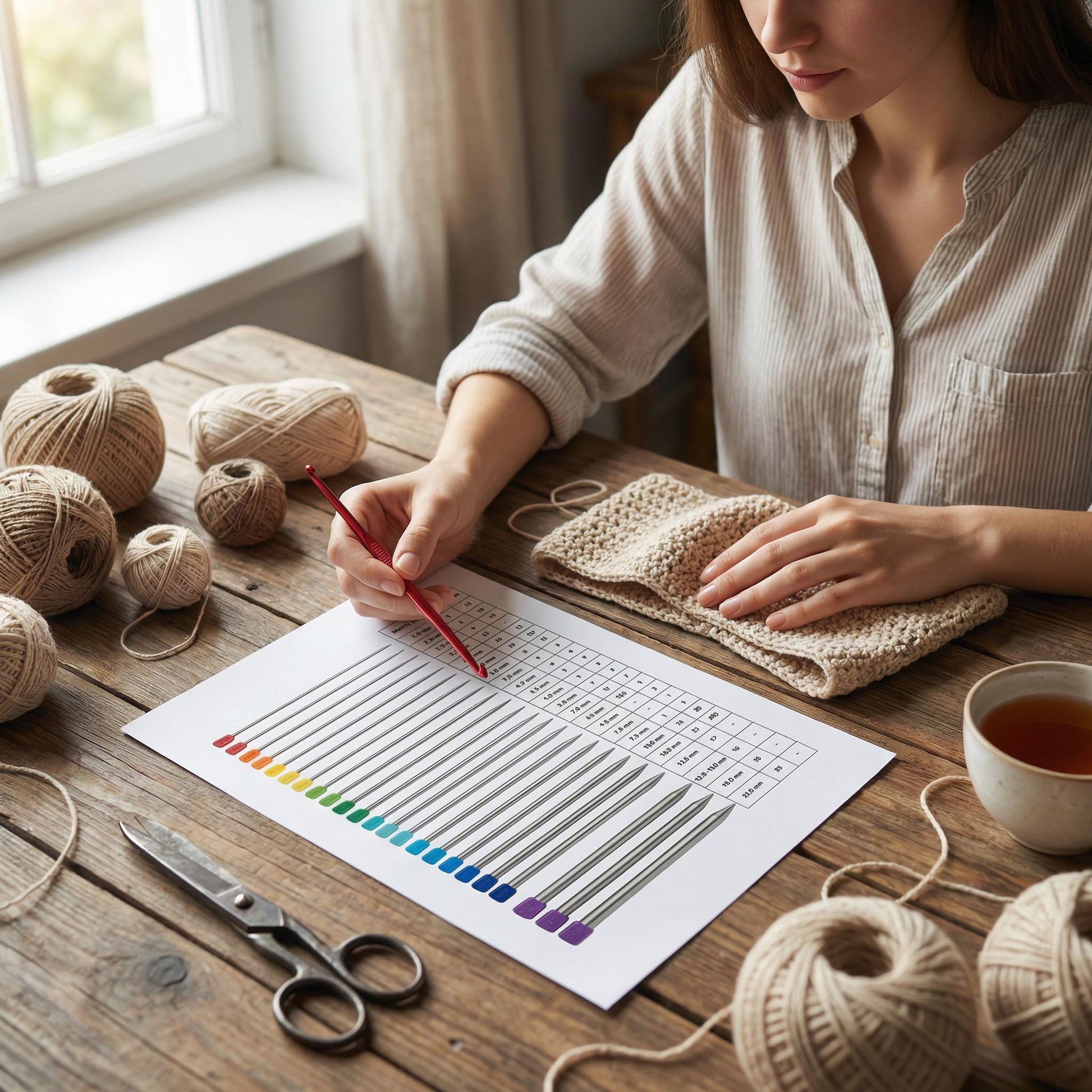 Knitting Needle Size Reference Printable – Metric, US and UK Needle Chart for Knitters | Digital Download 
Knitting needle size reference chart printable featuring straight, circular, and interchangeable needle measurements, created for knitters who need accurate size comparison across systems.