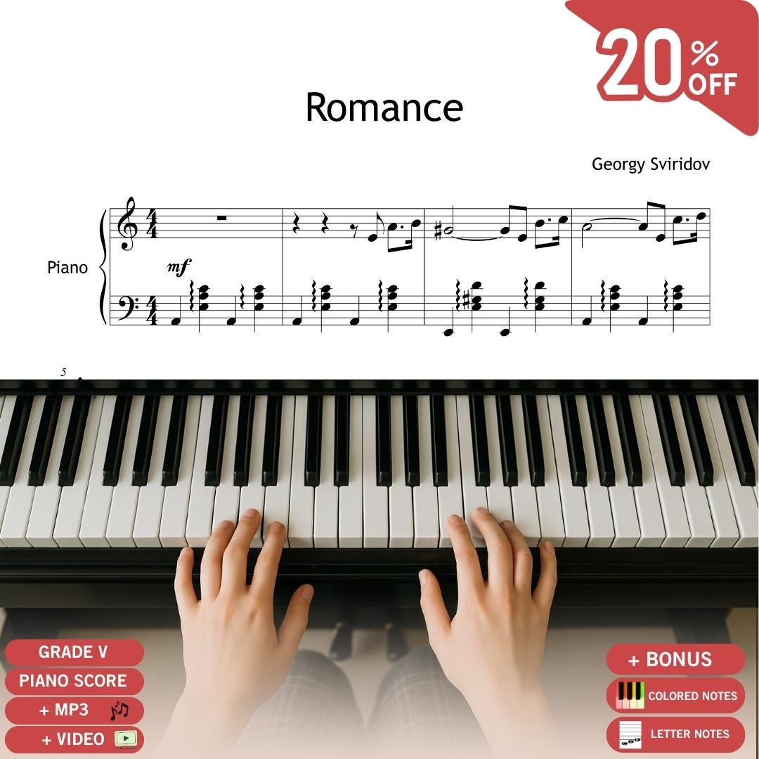 Romance from Snowstorm by Georgy Sviridov | Intermediate Romantic Piano Piece with Color-Coded Notes