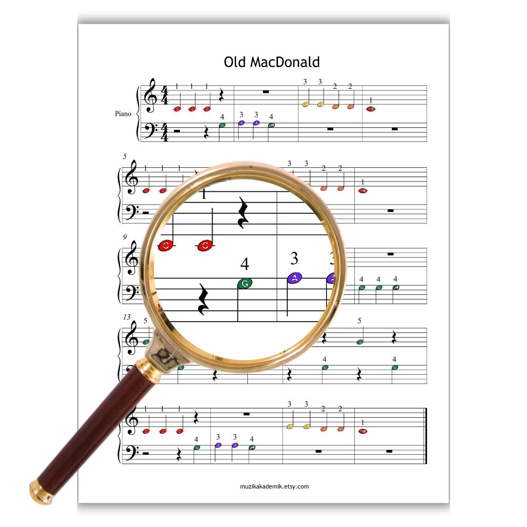 Old MacDonald Had a Farm - Grade 1 Simplified Easy Piano Sheet for Kids | Color Coded + Letter Notes + MP3 + Video - Nursery Rhymes