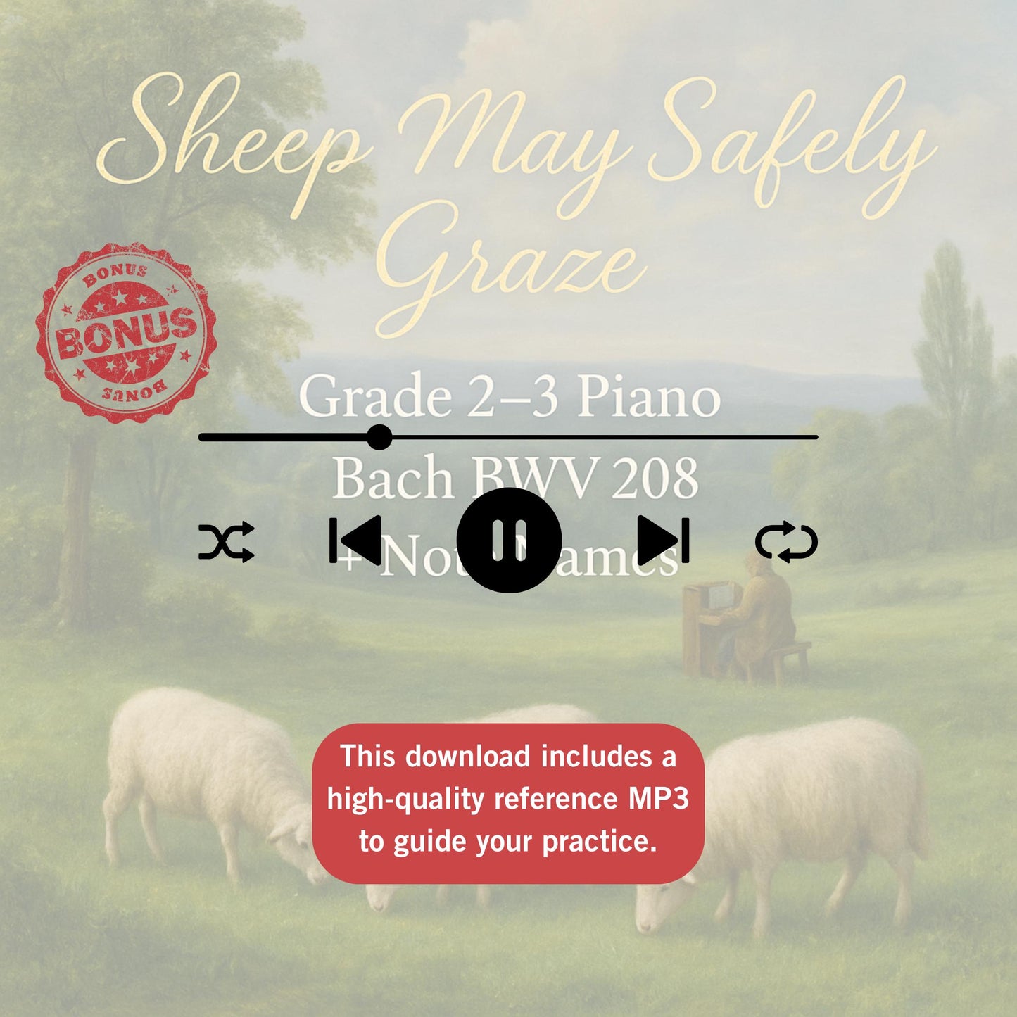 Beginner to intermediate piano sheet music for Sheep May Safely Graze by Bach.
This simplified PDF version is ideal for recital pieces, sacred music use, or classical piano practice.