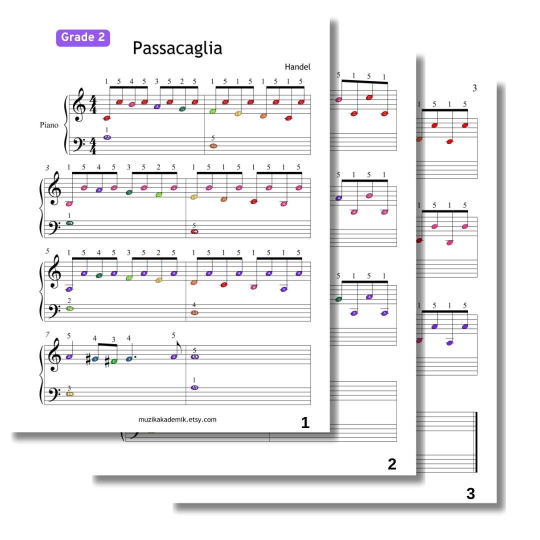 Passacaglia - Grade 2 Easy Piano Sheet Music | Handel Halvorsen | Beginner to Late-Beginner PDF + MP3 + Finger Numbers
