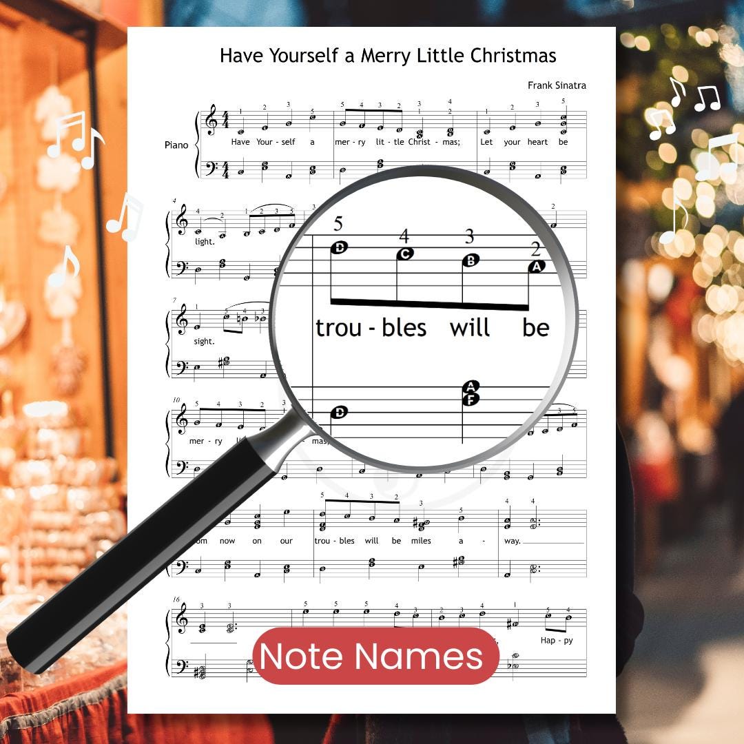 Note-named version of Have Yourself a Merry Little Christmas, designed for sight-reading reinforcement in academic music settings. Ideal for structured piano lessons and school-based music instruction.