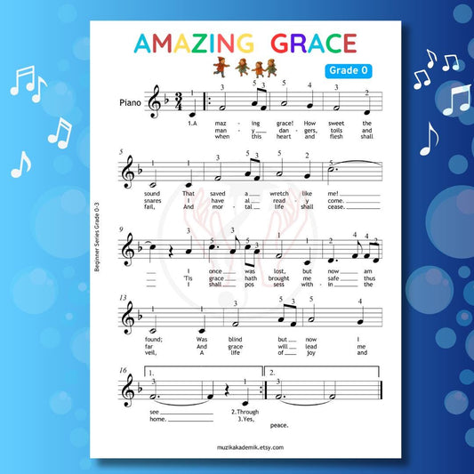 Amazing Grace - Grade 0 for Beginner simplified Very Easy Piano Sheet