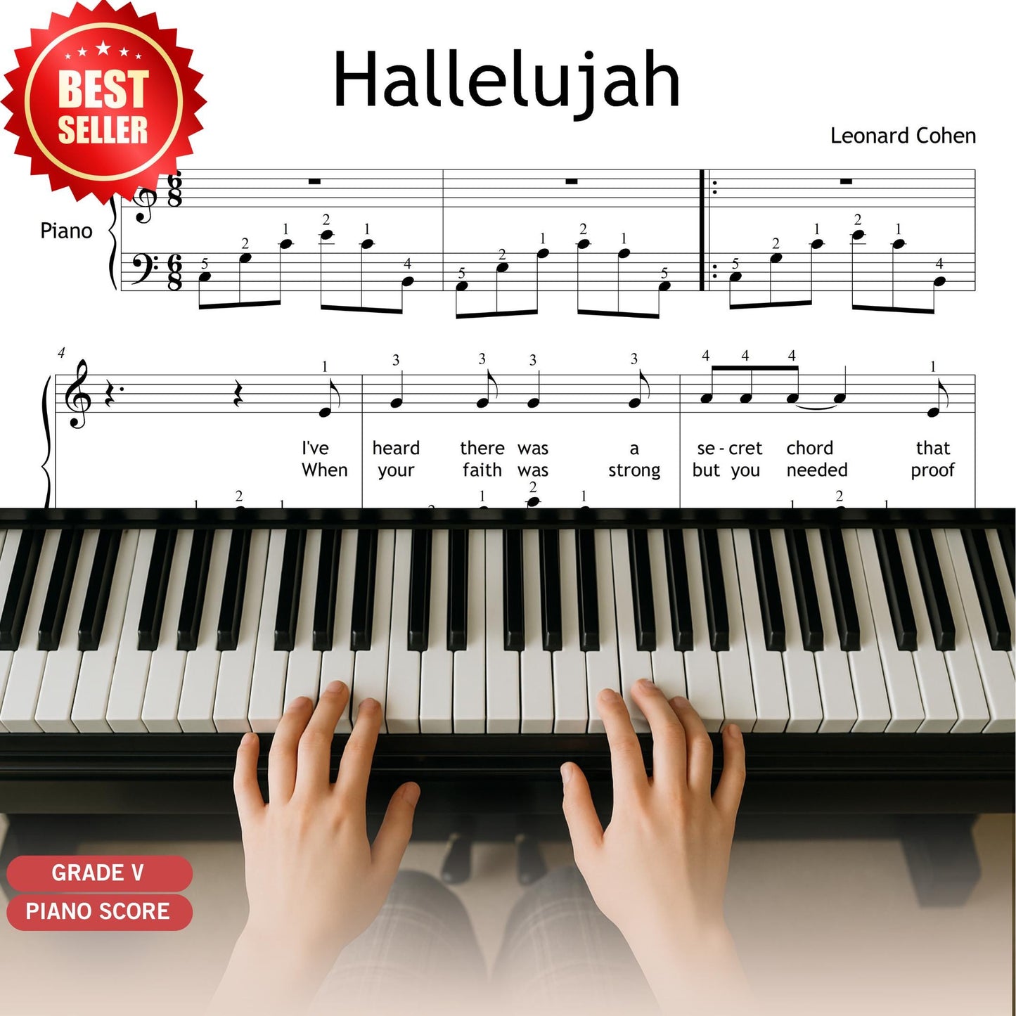 Hallelujah Piano Sheet - Leonard Cohen | Grade 5 Intermediate PDF with Fingering Guide and Ensemble Parts