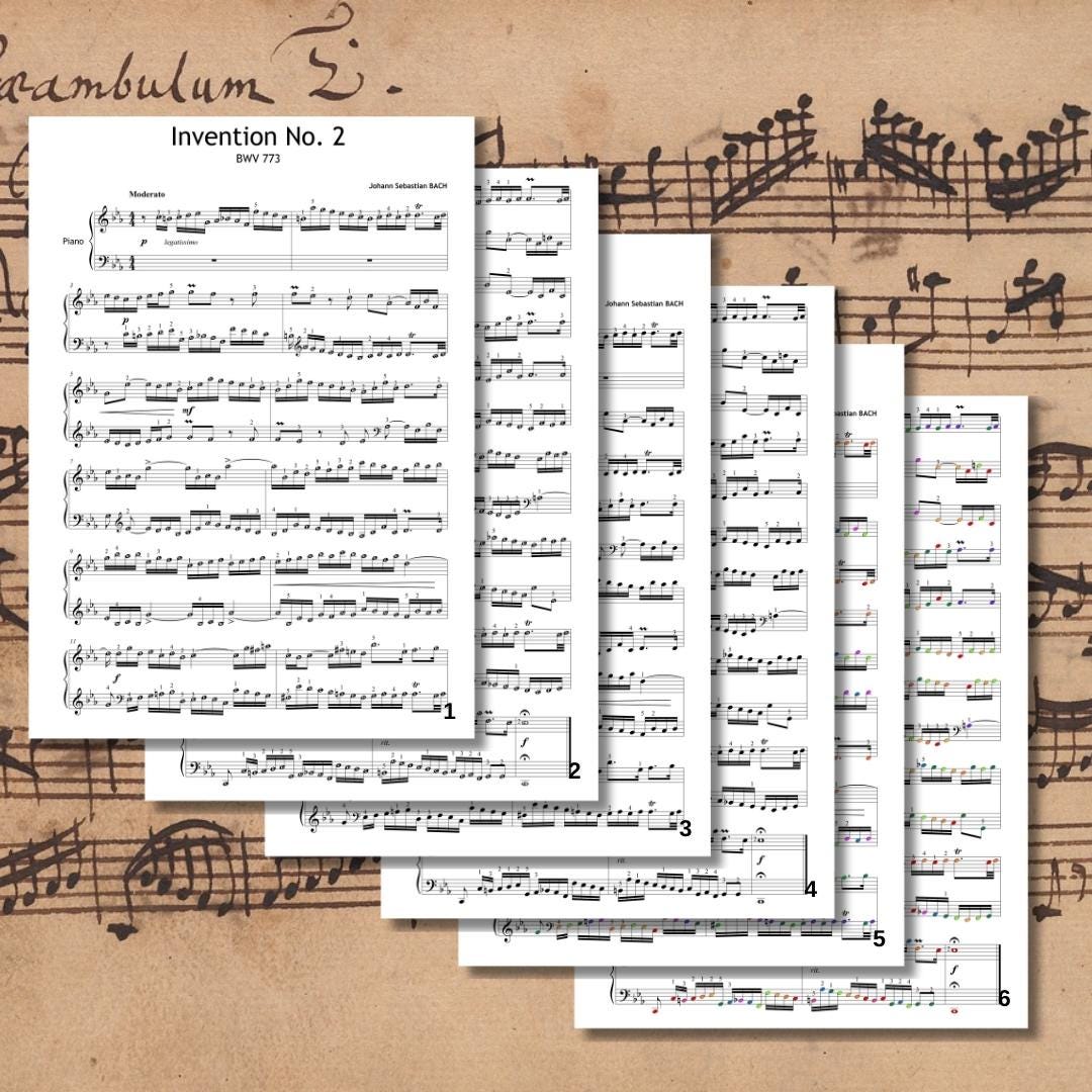 Bach’s Invention No.2 arranged for structured exam prep or independent home study. Provides visual clarity, fingering support, and flexible printing formats for practice tracking.