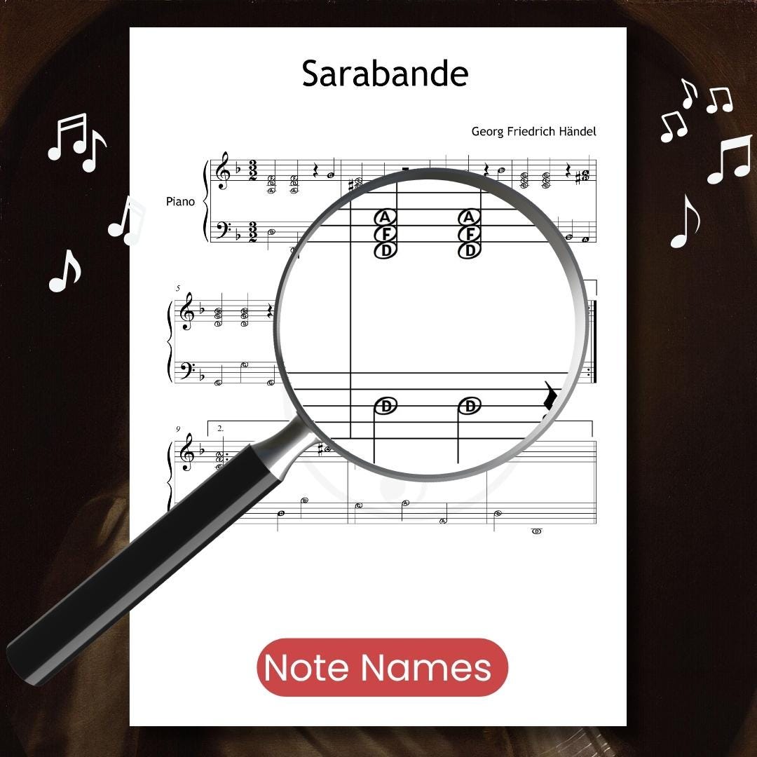 Sarabande by Handel - Simplified Piano Sheet with Colored Notes & Video Lesson