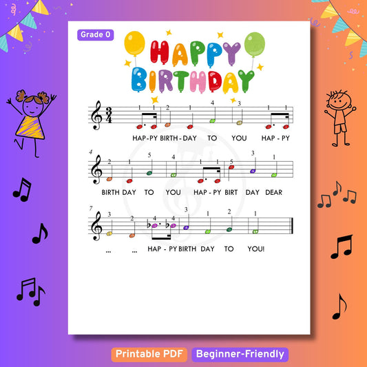 Happy Birthday - Grade 0 - Easy Piano Sheet for Beginners | Colorful Notes + Finger Numbers | Educational Piano Resource