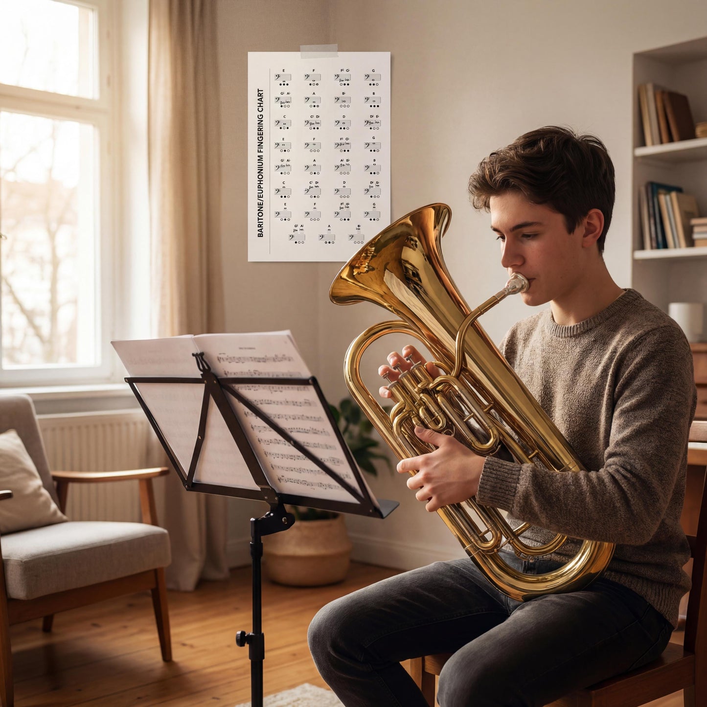 Euphonium Fingering Chart - Printable Brass Music Poster | Band Practice Aid Digital Download