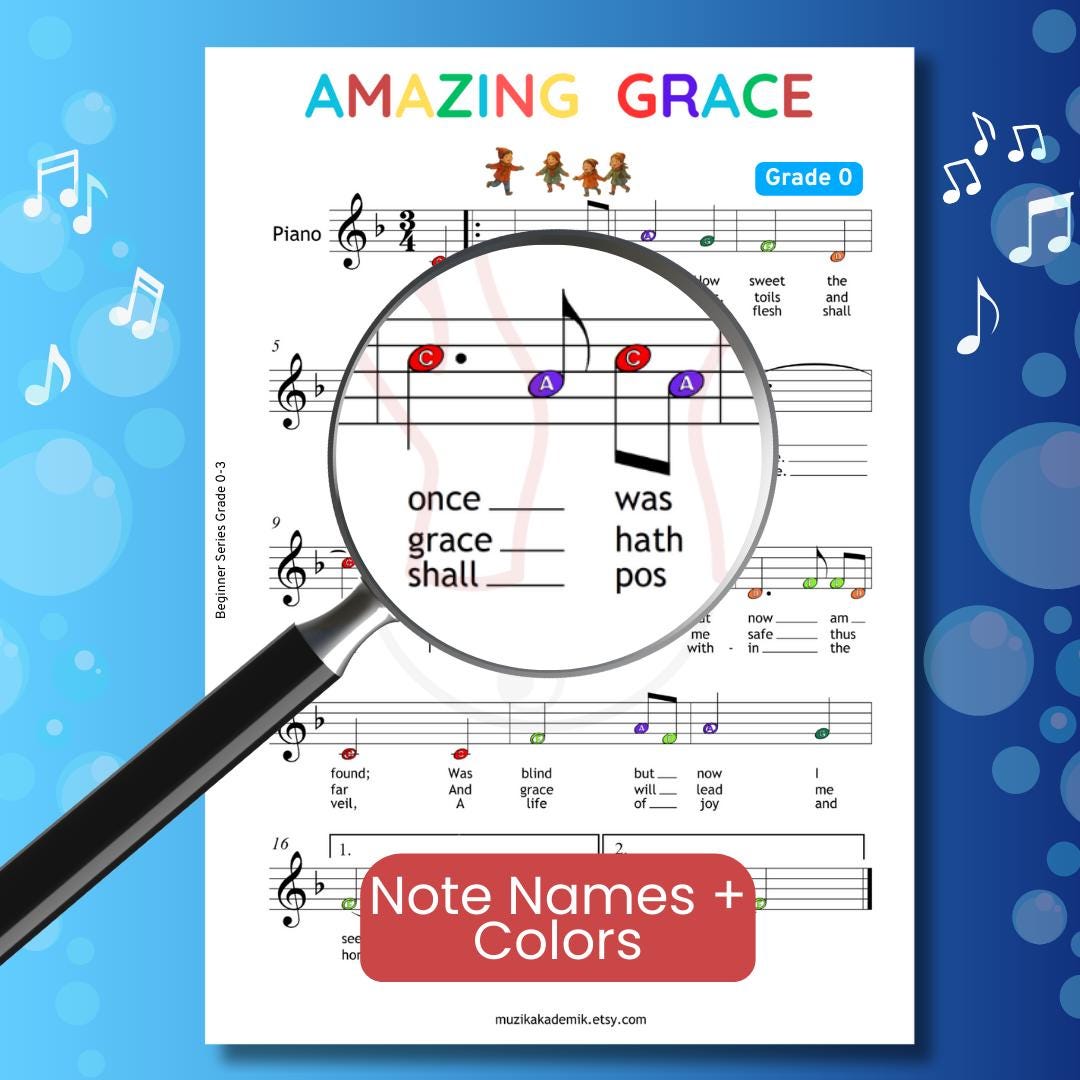 Amazing Grace - Grade 0 for Beginner simplified Very Easy Piano Sheet