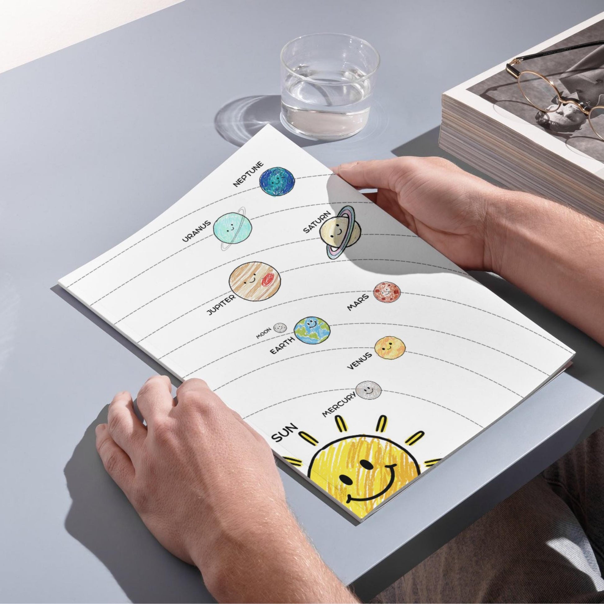 Solar System classroom poster printable showing all eight planets with simple orbit paths, available in two planet styles to support both engagement and accurate science learning.
