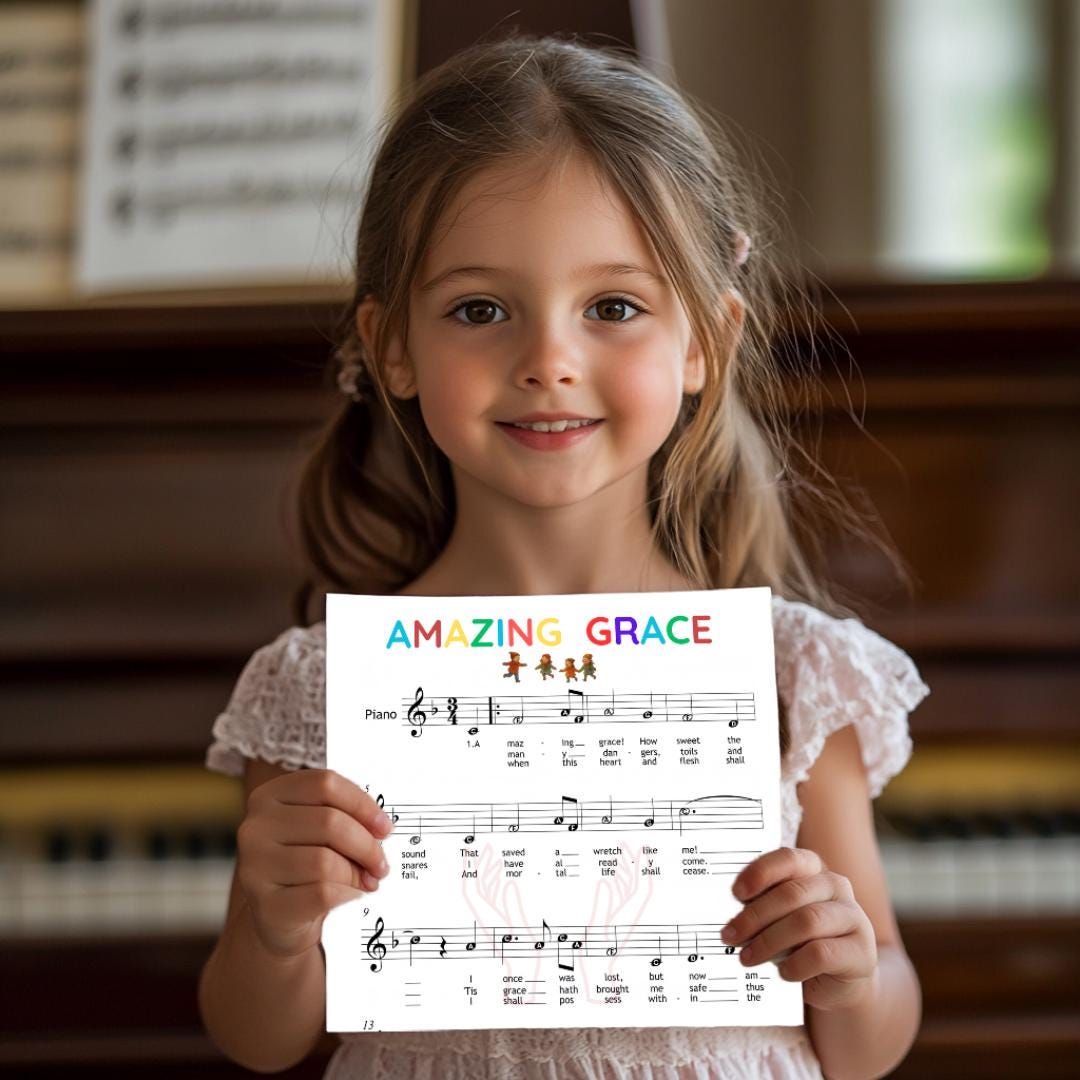 Amazing Grace - Grade 0 for Beginner simplified Very Easy Piano Sheet