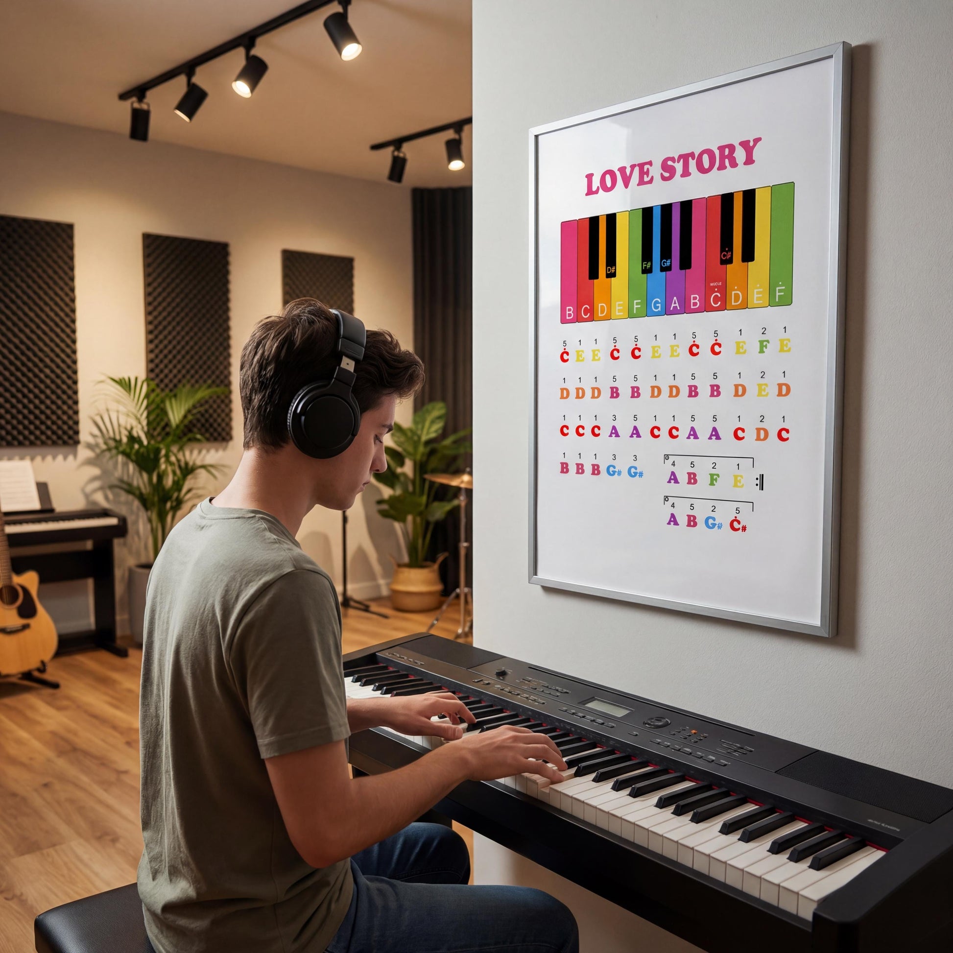 Grade 0 Love Story printable piano pages with bright color system, finger guidance, and clear note naming to reduce overwhelm during early music lessons.