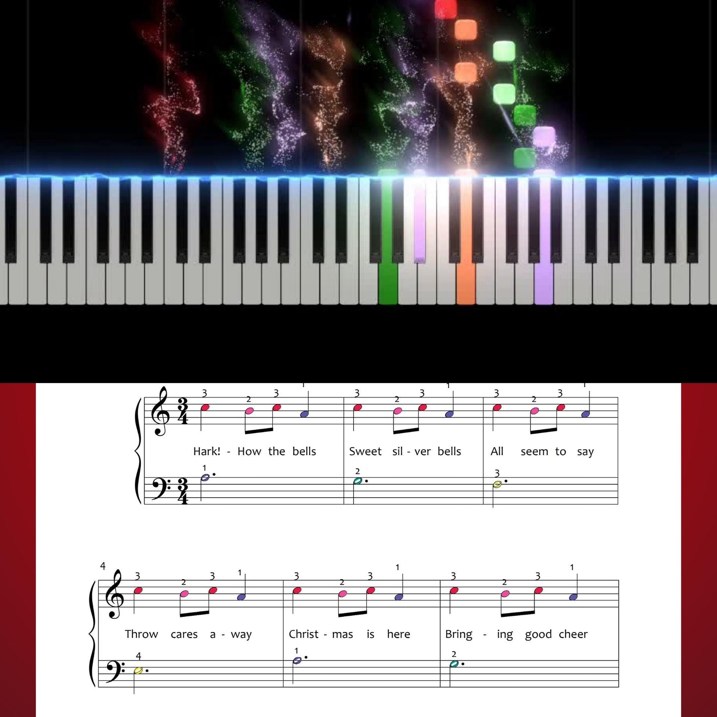 Carol of the Bells by Mykola Leontovych downloadable and simplified Christmas piano sheet music PDF perfect for Grade 1 practice, offering clean notation, finger numbers, lyrics, PNG tablet pages, and an MP3 learning track for joyful holiday music making.