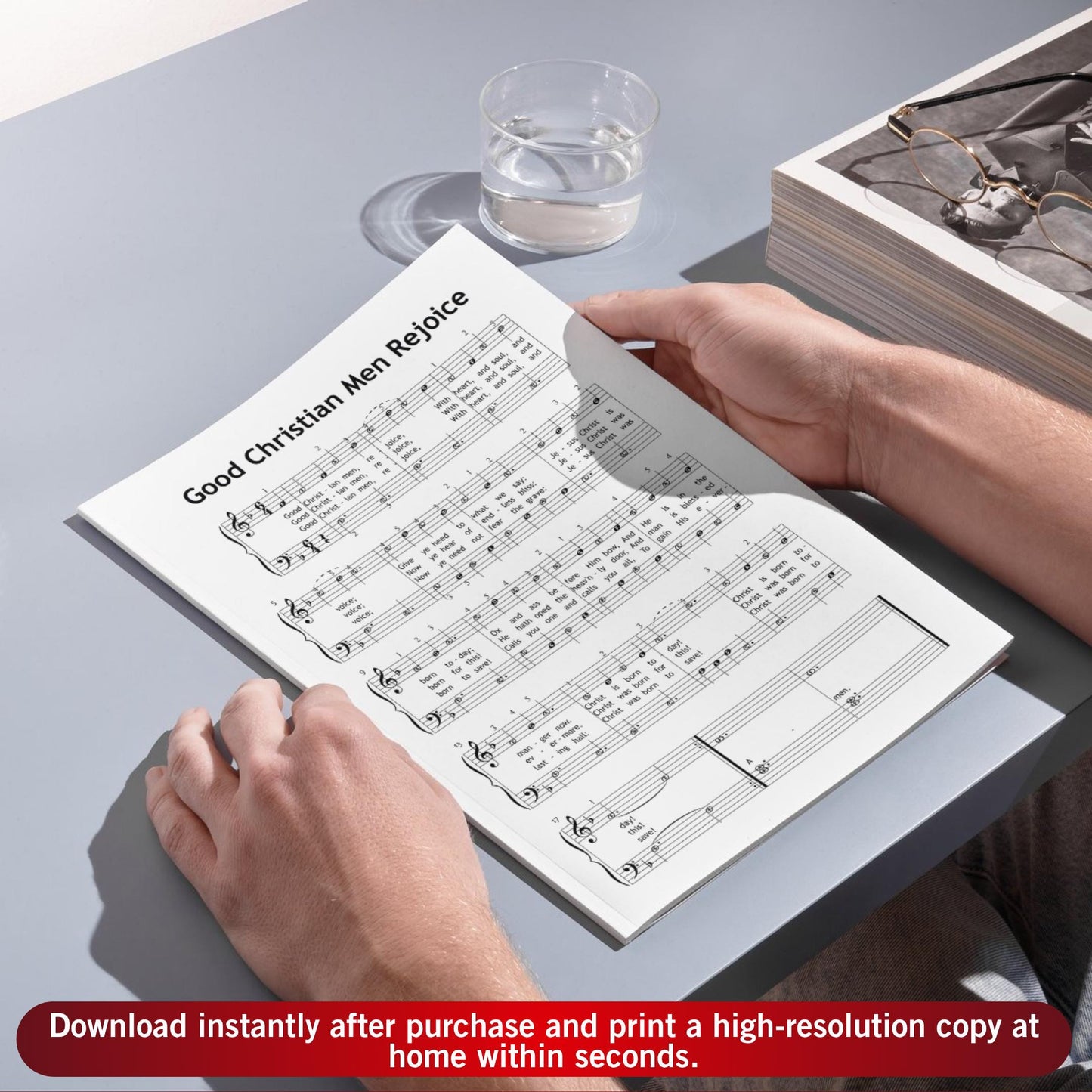 Good Christian Men, Rejoice by Traditional beginner piano sheet music PDF contains a lively carol with lyrics beneath the staff, encouraging beginners to explore musical energy and expressive articulation.