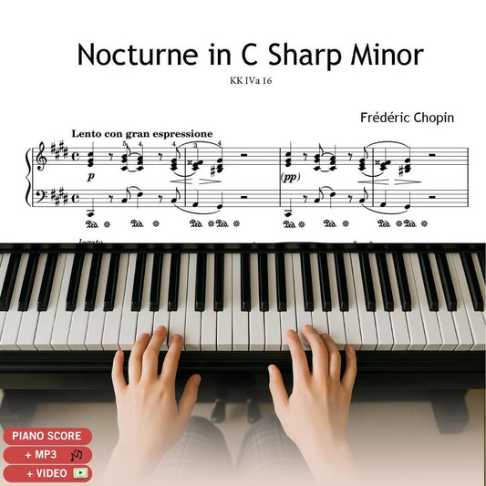 Nocturne in C-sharp Minor KK IVa/16 by Frédéric Chopin downloadable piano sheet music PDF shown as an original, manuscript-based engraving with clear Romantic-era notation for expressive solo performance.