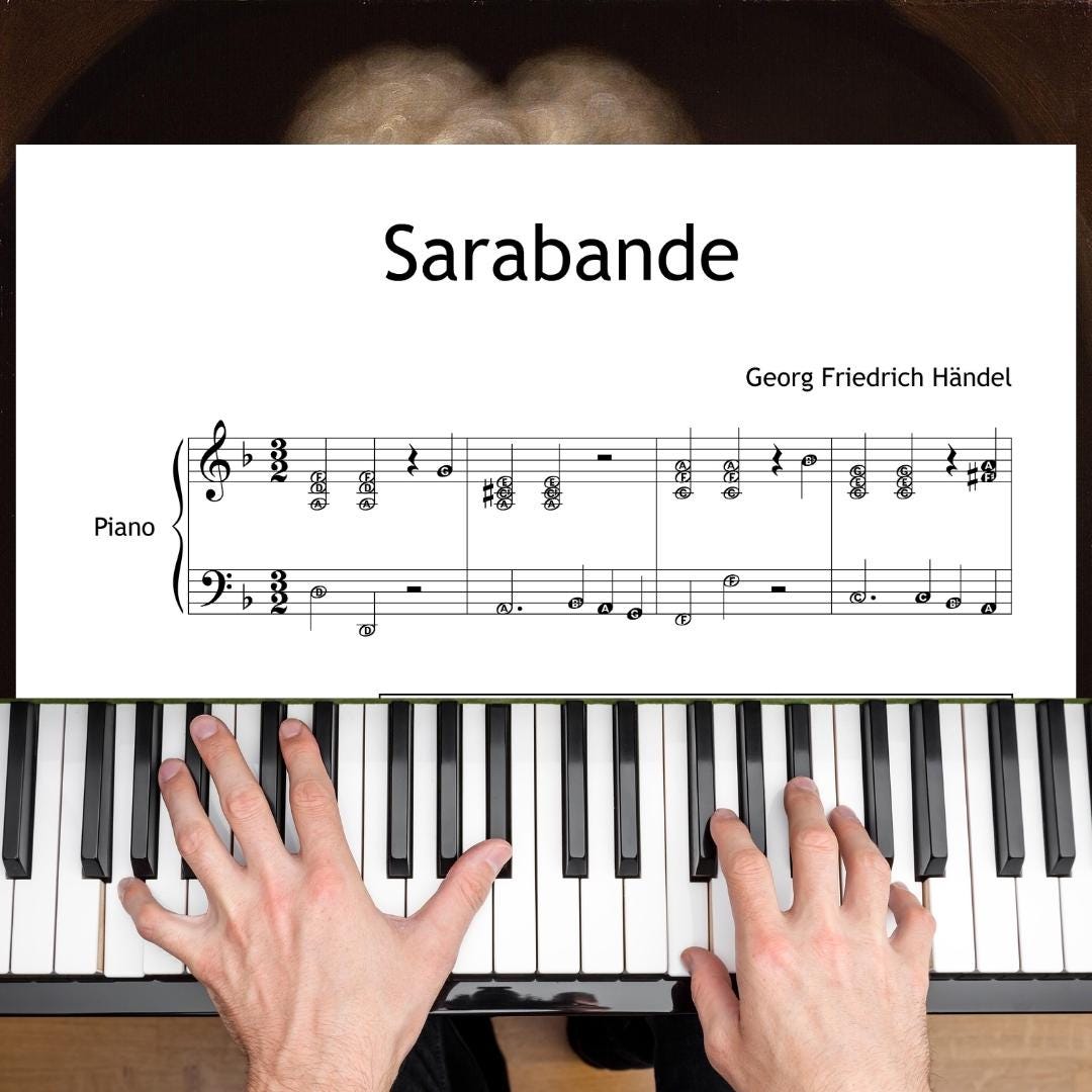 Sarabande by Handel - Simplified Piano Sheet with Colored Notes & Video Lesson