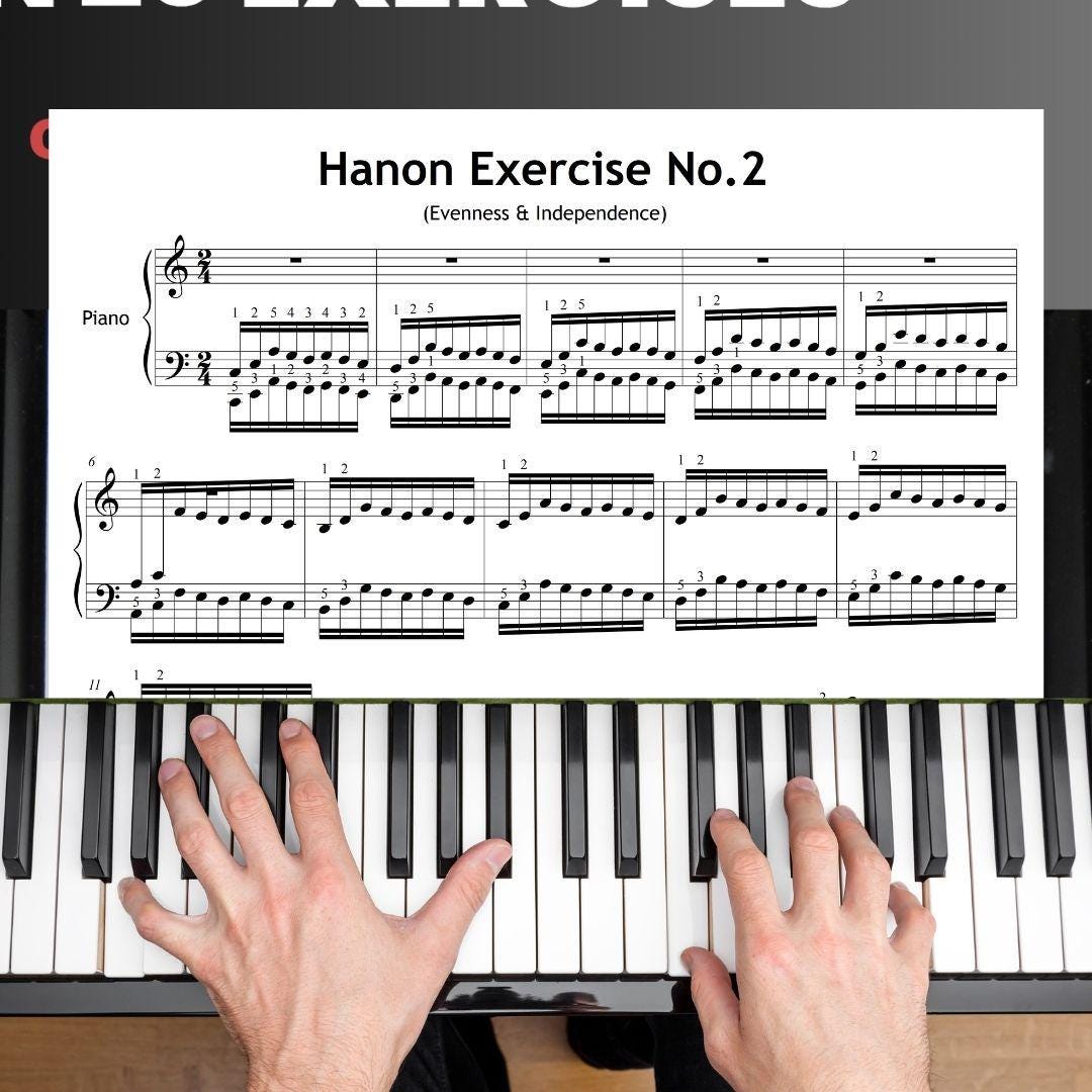 Hanon Exercises 1–20 digital technique collection, featuring cleanly engraved PDF, PNG, and JPG files of the first 20 exercises from The Virtuoso Pianist, designed for finger independence and precision, perfect for use in lessons or self-study.