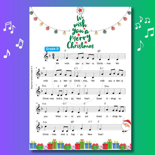 We Wish You A Merry Christmas | Easy Holiday Songs With Color Coded Notes & Tutorial Video Beginner Piano Sheet Music