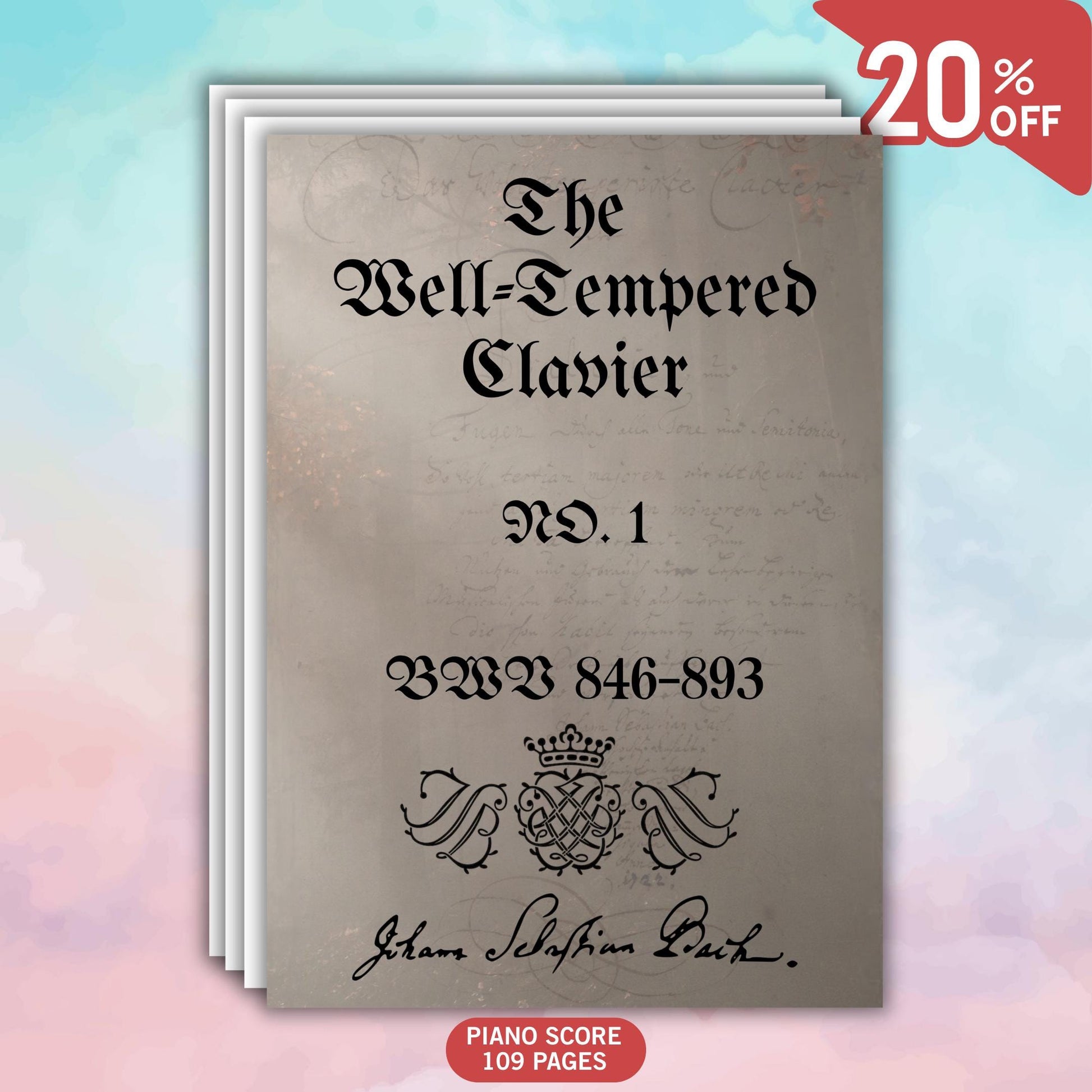 Well-Tempered Clavier Book I by Johann Sebastian Bach downloadable piano sheet music PDF displayed as a full Urtext score featuring BWV 846–869, presenting clean notation based on manuscript copies, optimized for pianists studying counterpoint with included MP3 reference recordings.
